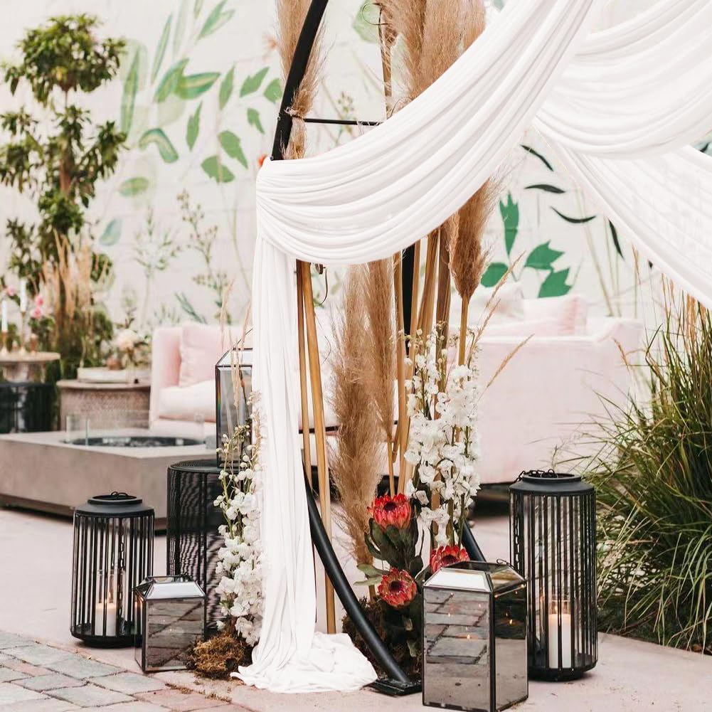 Ivory Wedding Arch Draping Fabric 2 Panels 30'' x 18FT Sheer Chiffon Arch Drapery for Photo Booth Bridal Shower Baby Shower Church Decor Newborn Photography Christening Outdoor Party