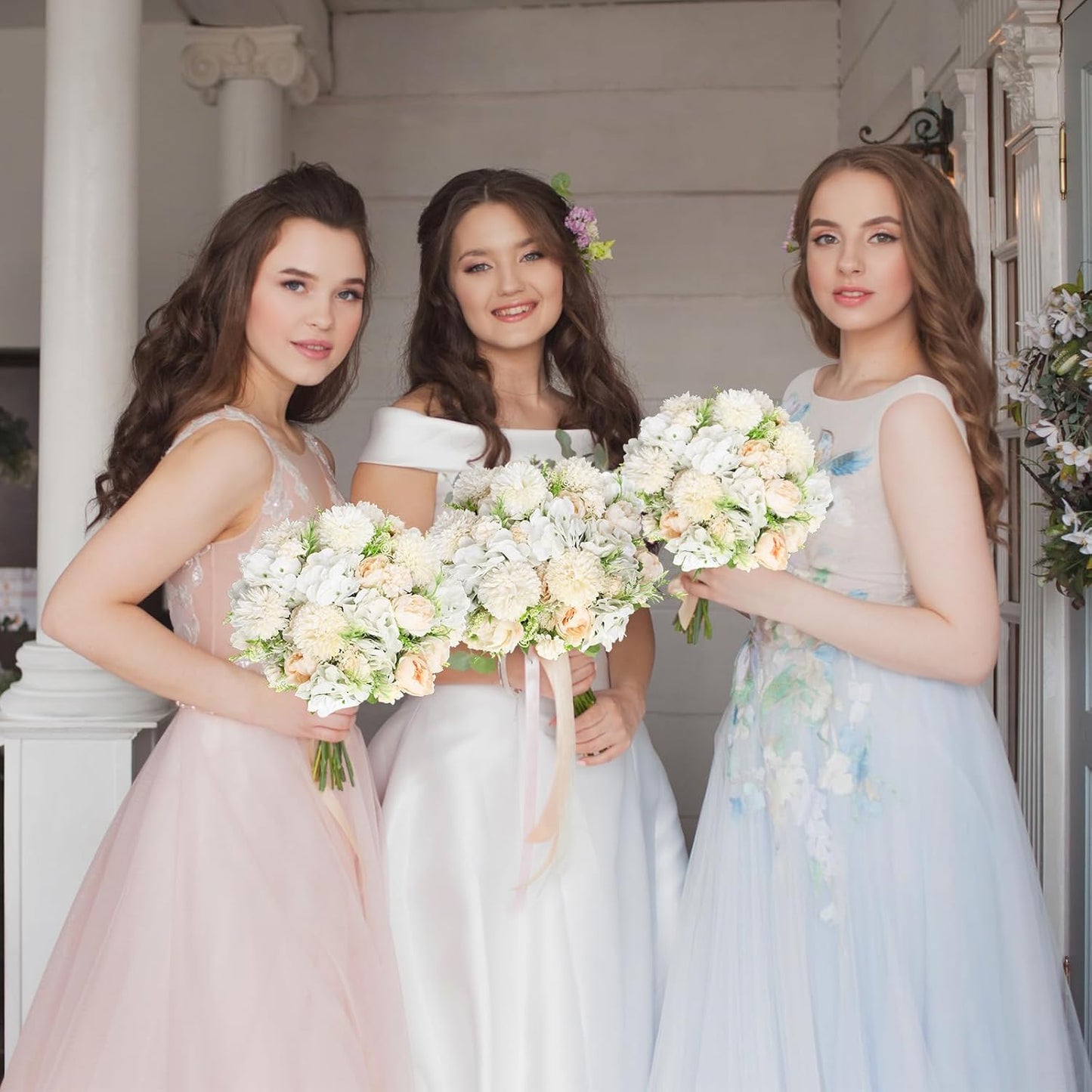 Tigeen Artificial Flowers Artificial Peonies Silk Flowers Faux Peony Fake Peony Silk Hydrangea Bouquet for Wedding Table Centerpiece Floral Vase Decor(White,24 Bundles)