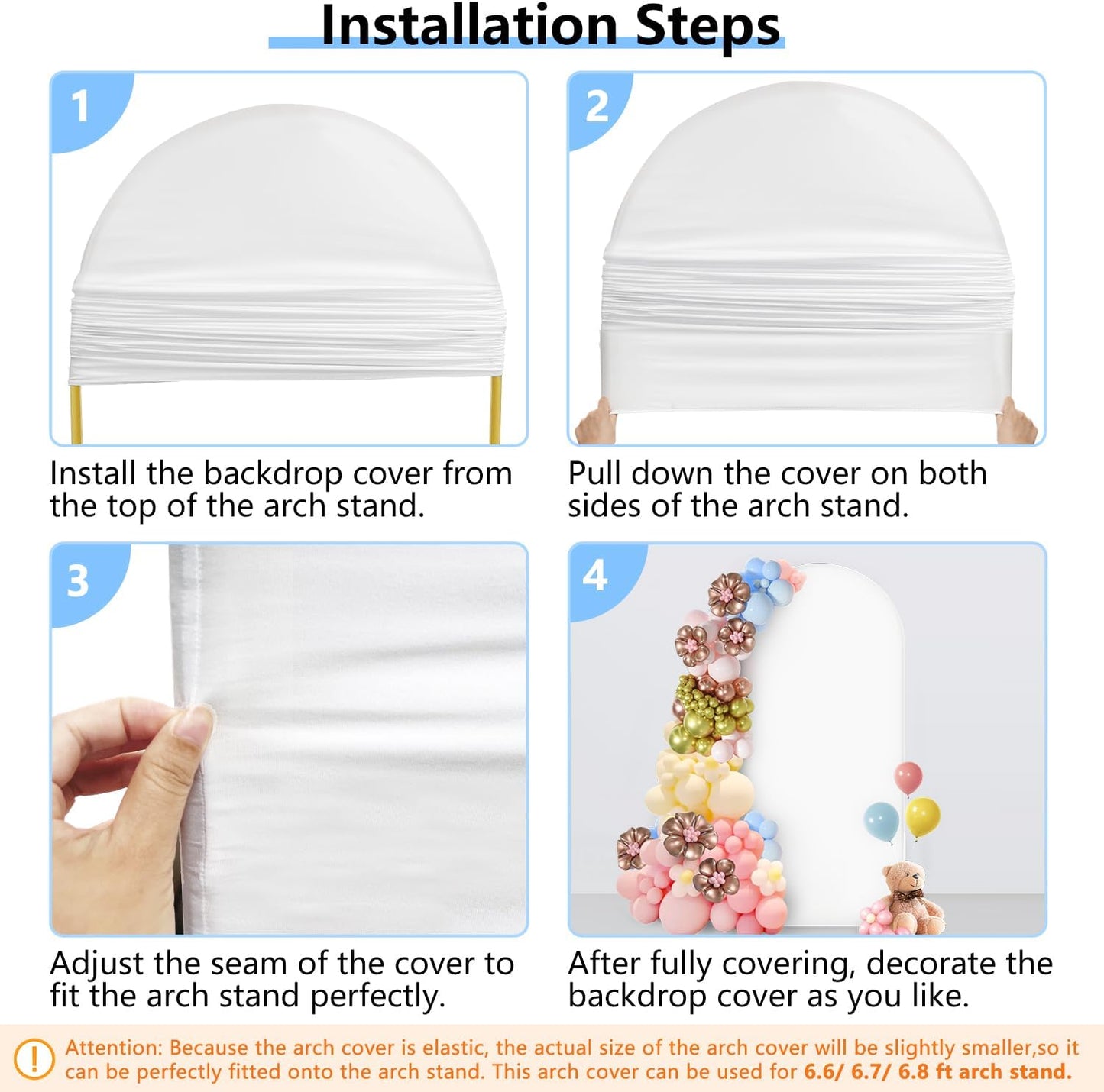 Hemmotop 6.6 ft White Arch Backdrop Cover (No Arch Stand), Spandex Arch Covers Stretchy Backdrop for Party, Wedding, Birthday, Baby Shower, Non-See Through, Reusable for Balloon Arches