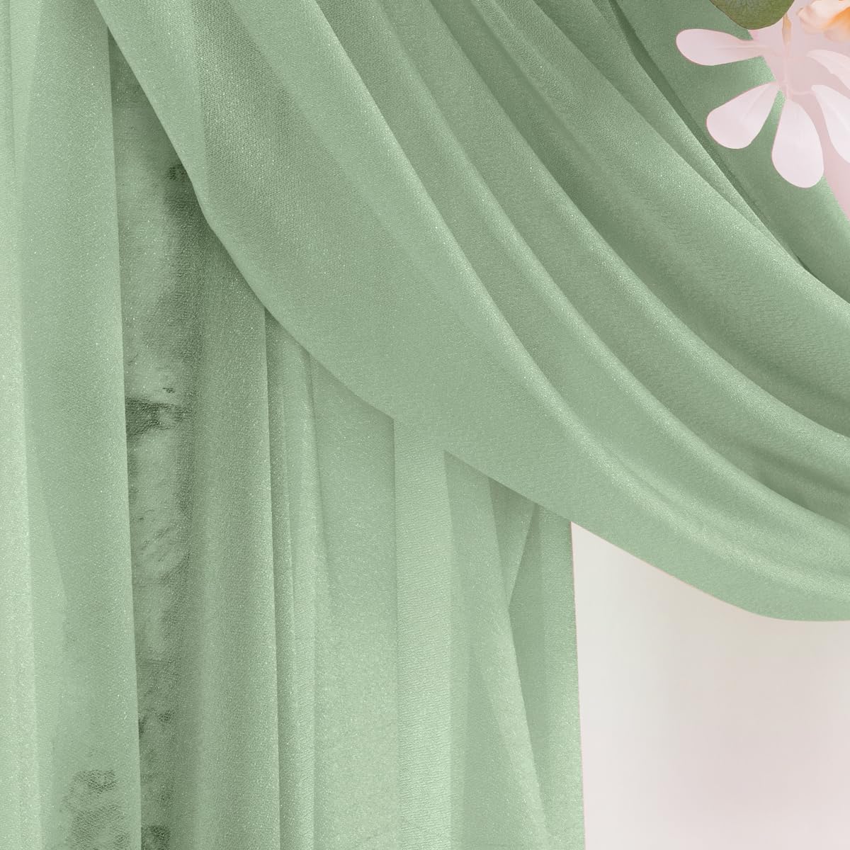 Sage Green Wedding Arch Draping Fabric 2 Panels 29" x 20 FT Wedding Drapes for Backdrop Sheer Green Curtains for Romantic Bridal Baby Shower Ceremony Birthday Party Fall Outdoor Events