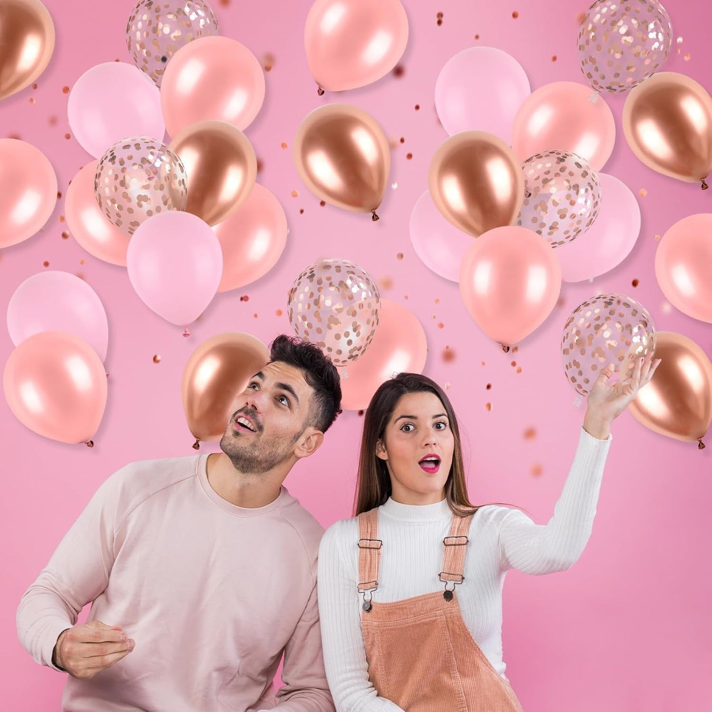 Rose Gold and Pink Balloons, Blush Pink Metallic Rose Gold Balloons Retro Pink Pastel Pink Rose Gold Confetti Balloons For Girls Birthday Party Boho Wedding Anniversary Party Decorations