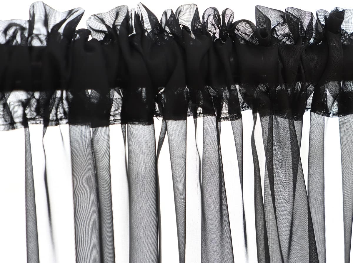 Window Black Sheer Curtains 90 Inches Long 2 Panels Sheer Curtain Basic Rod Pocket Panel for Bedroom Children Living Room Yard Kitchen (Black, 52" W x 90" L | 2 pcs)