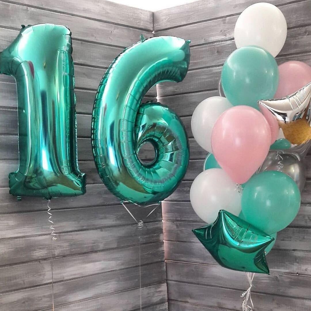 40 Inch Teal Blue Large Number 4 Birthday Balloon, Giant Number Four 14 24 34 40 44 Balloons, Teal Blue Foil Mylar Big Balloons for Anniversary Graduation Supplies Decorations
