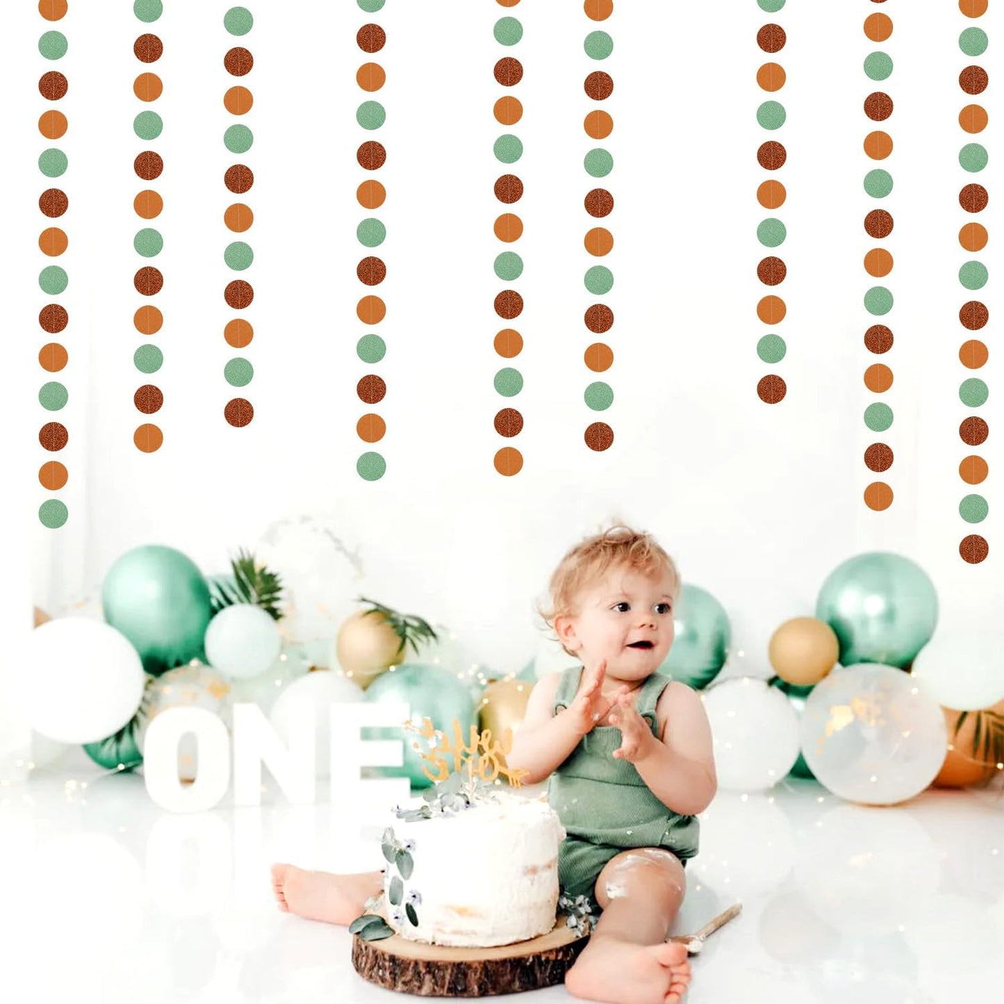 Boho Sage-Green Brown Party-Decorations Streamers-Garland - 52ft Fall Woodland Safari Baby Shower Hanging Paper Banner,Rustic Wedding Birthday Garden Neutral Jungle Halloween ThanksgivingDecor Hugfond