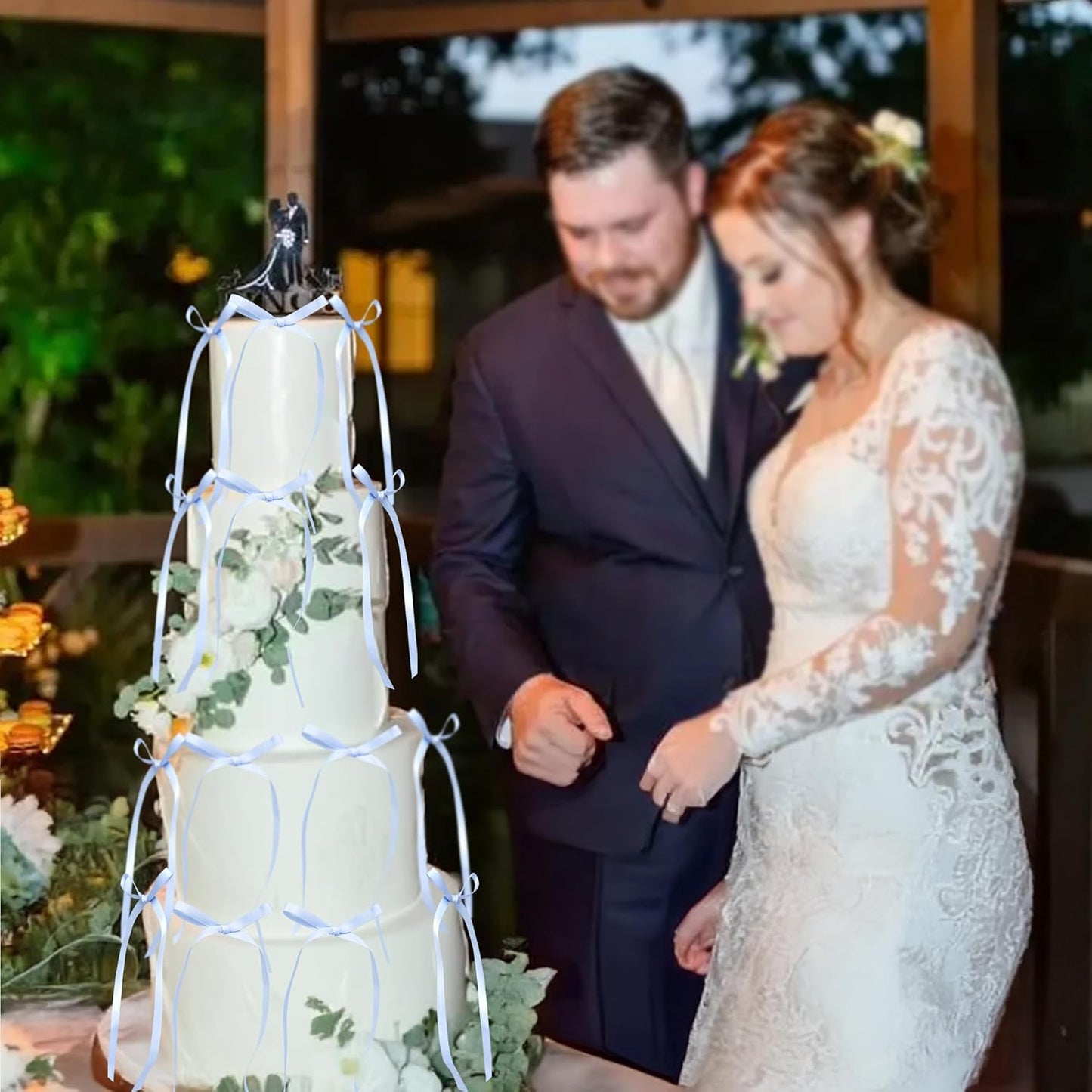 Ephlyn 30Pcs Bow Cupcake Toppers Valentine's Bowknot Ribbons Coquette Bow High Footed Cup Balloon Wall Party Decorations Cake Dessert Picks Birthday Wedding Party Supplies Blue