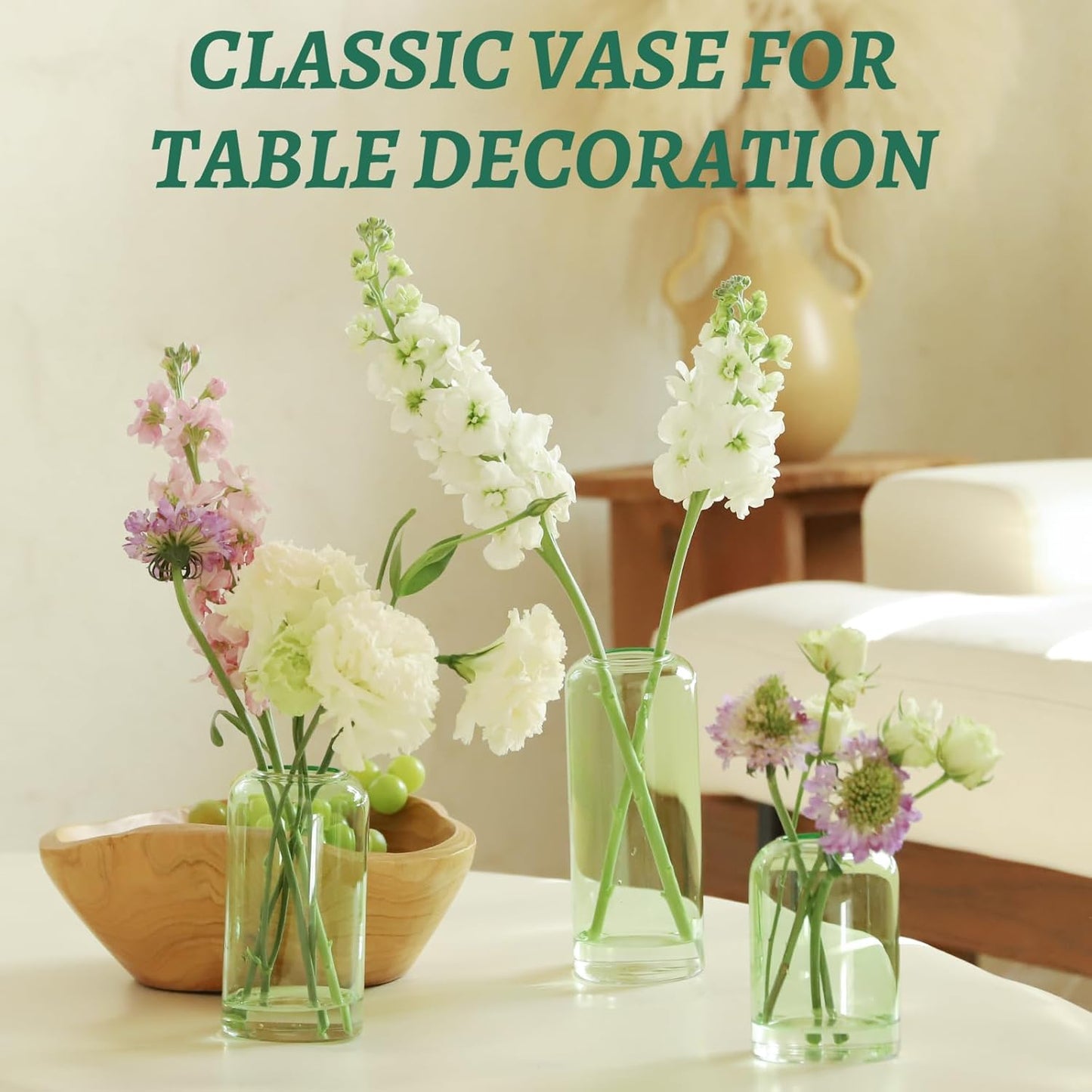 24Pcs Bud Vases Set, Glass Flower Vase for Centerpieces, Small Vases for Flowers, Decor Centerpiece for Bathroom, Decorative Vases for House Warming(Green)