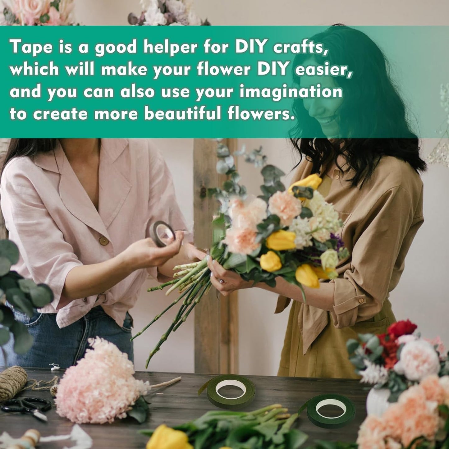 Flower Tape, Floral Tape for Bouquets, 1/2inch Green Flower Tape for Bouquet Stem Wrap Floral Arranging Craft Projects Corsages, Wedding Bouque