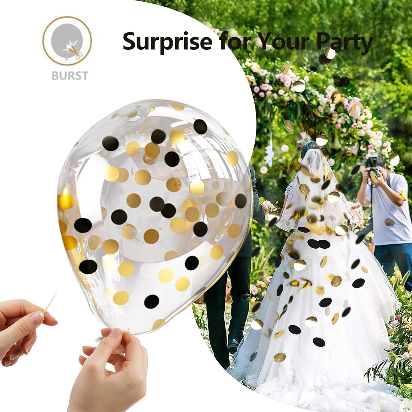 Bezente Black Gold Confetti Latex Balloons - 60 Pack 12 inch Helium Black Gold Confetti Balloons for Wedding Graduation Bridal Shower Birthday Party Decorations