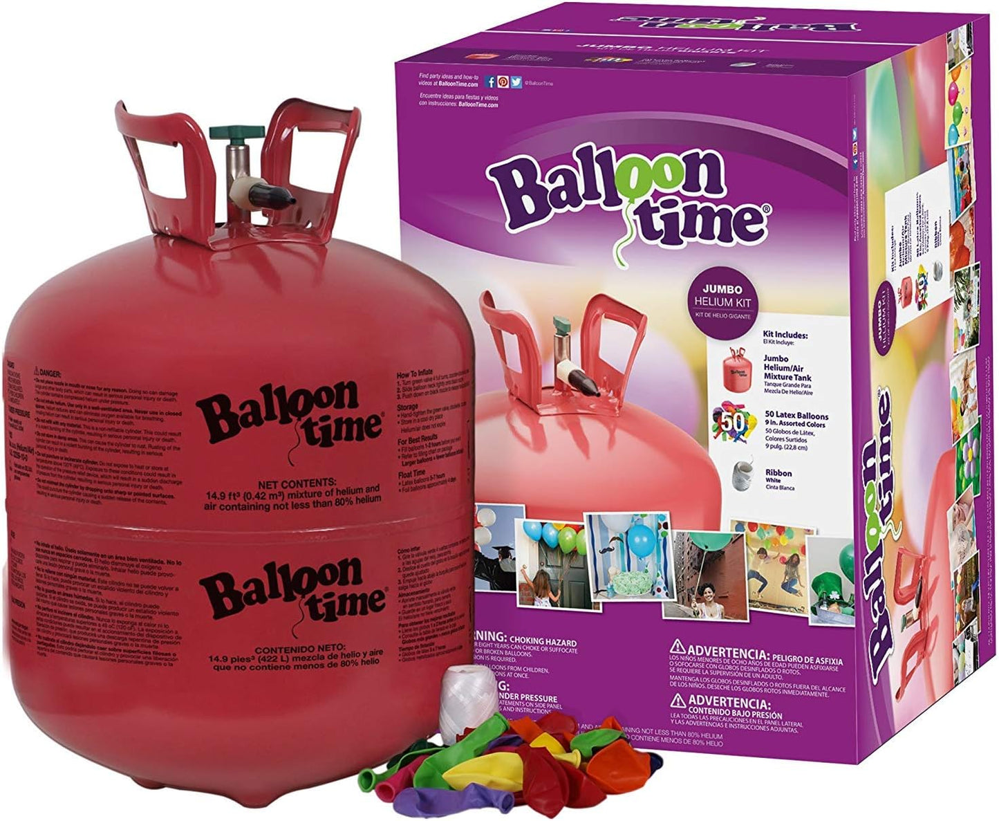 Helium Tank for Balloons At Home 14.9 Cu Ft Helium Tank, 50 Balloons and White Ribbon, 12 Silver Balloon Weights, Balloon Tie Tool and Flower Clips