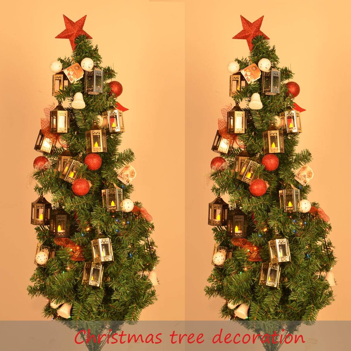 zkee Mini Star Lantern with Flickering LED,Battery Included,Christmas Decorative Indoor Candle Lantern(Set of 8,Black)