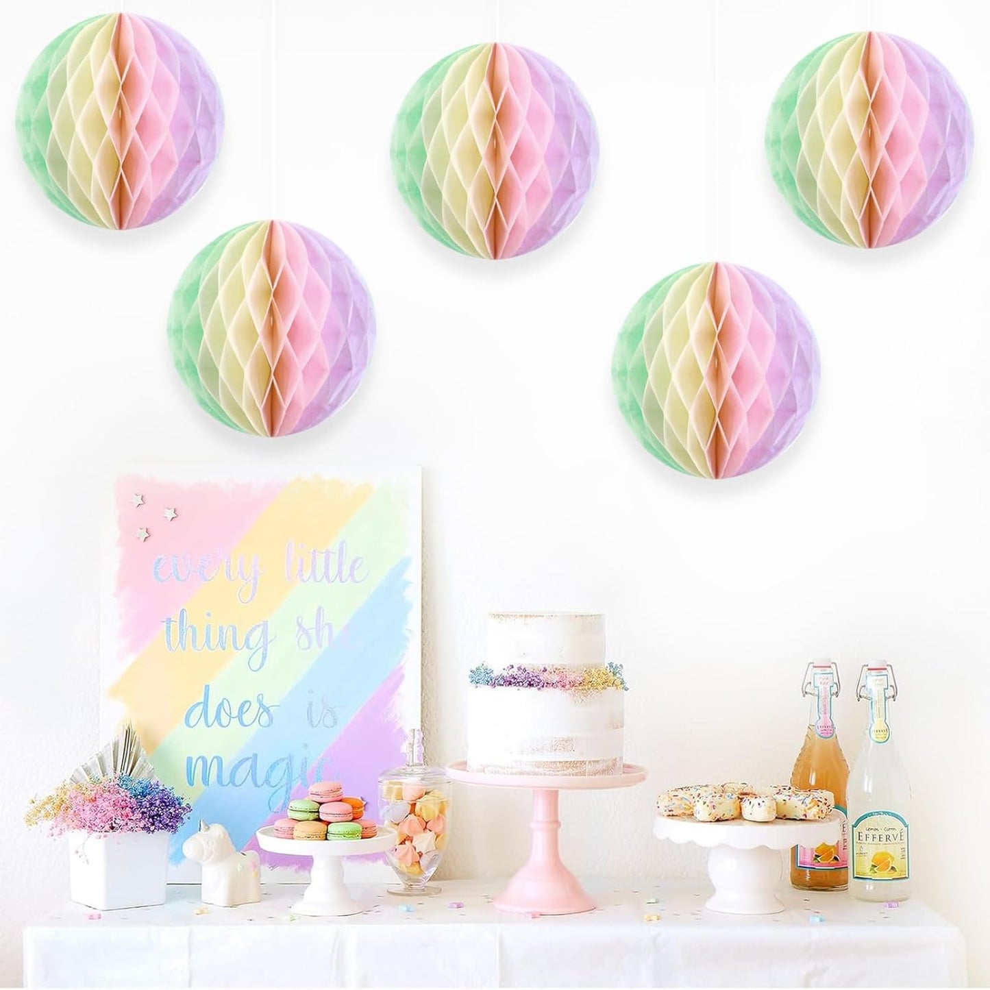Pastel Hanging Honeycomb Ball, Rainbow Party Decorations,Pastel Birthday Party Decor for Macron Birthday Classroom Baby Shower Bridal Wedding Decor, Set of 9