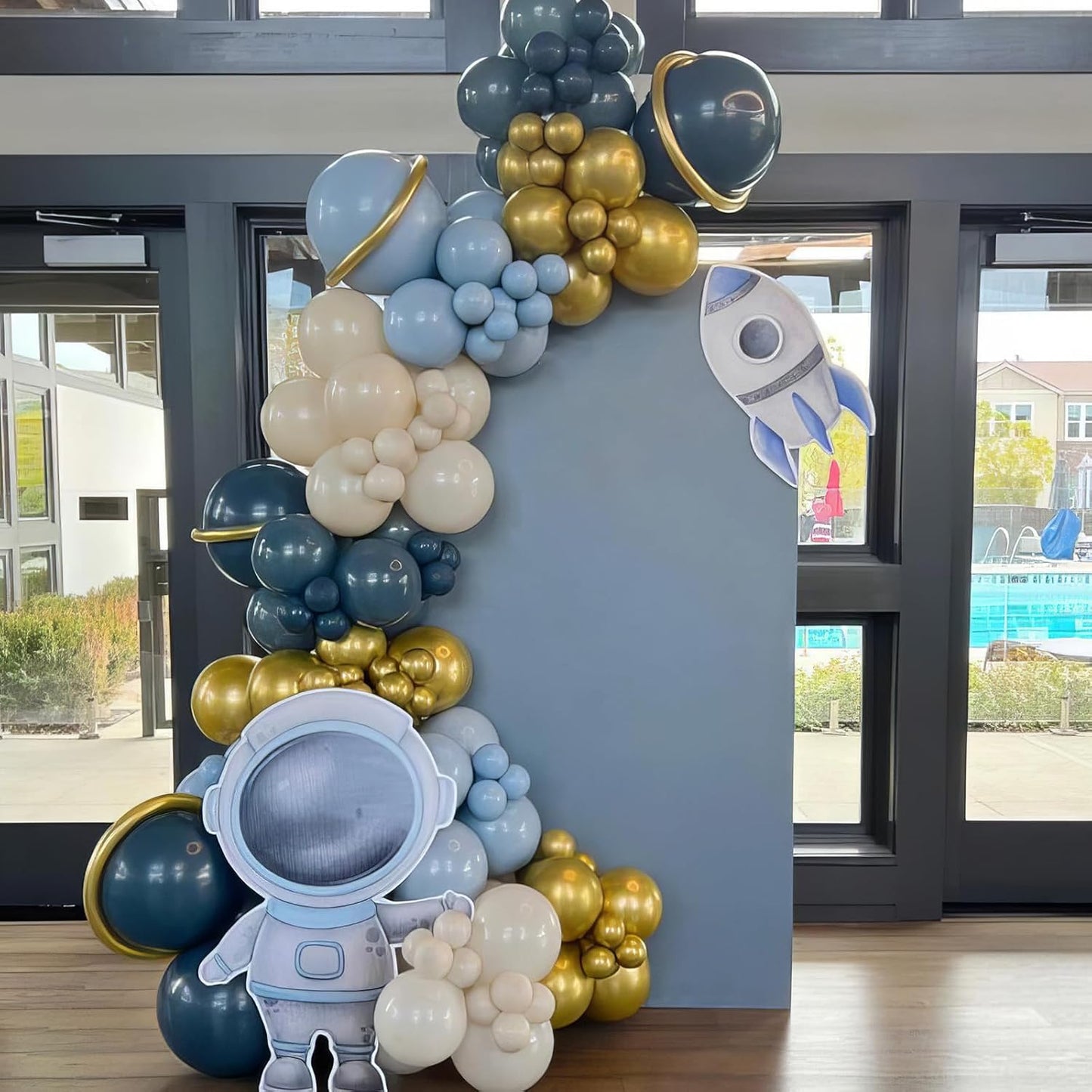 Dusty Blue Green Balloon, Sage Green and Retro Blue Balloons, Sand White Metallic Gold Sea Balloons for Women Men Boho Birthday Wedding Baby Shower Jungle Safari Wild Party Decorations