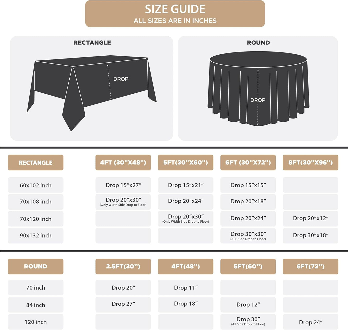 Fitable 8 Pack Rectangle Tablecloths: Stain Resistant Wrinkle Free Fabric Table Clothes, Washable Reusable Polyester Table Covers for Wedding Party Birthday Banquet Reception(Ivory, 90x132 Inch)