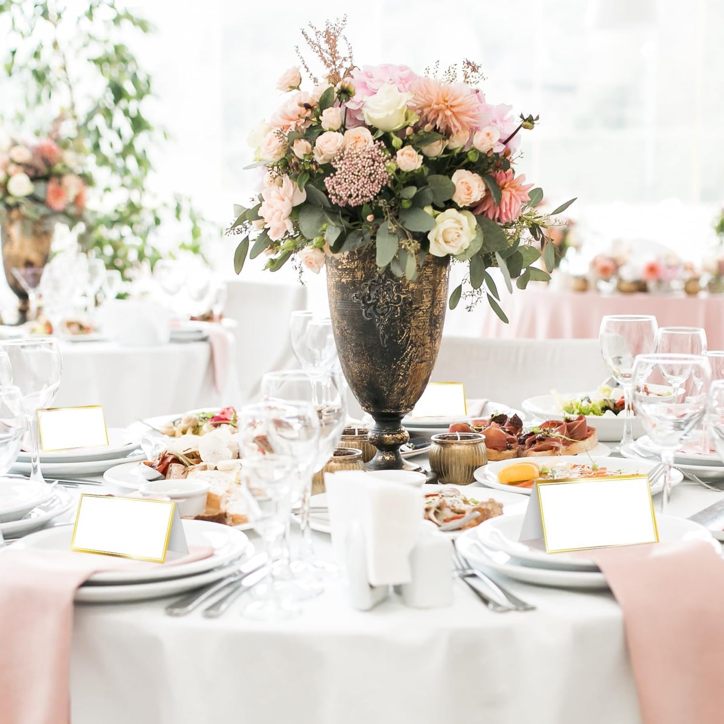 25 Premium Place Cards for Table Seating, Wedding Name Place Card with Gold Border, Tent Cards for Birthday Bridal Shower Baby Shower Reception Dinner Party Decorations -A19