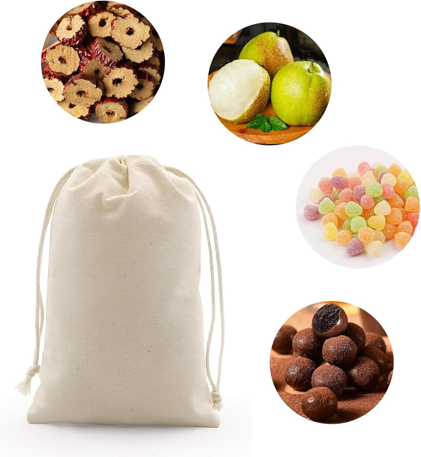 gobyhumm 50 Pieces Muslin Bags Cotton Drawstring Bags Sachet Bag for Home Supplies (4.0 * 4.7")