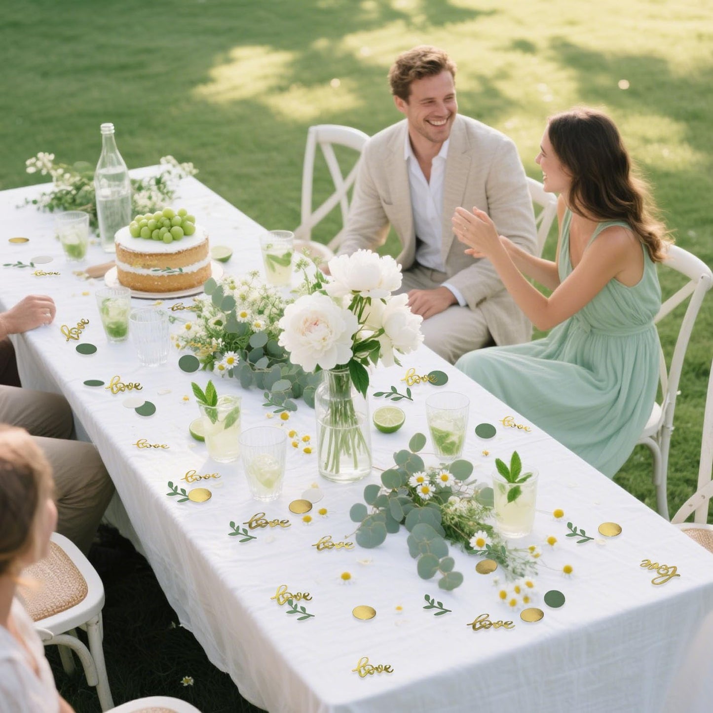 200 Pcs Gold Glitter Wedding Table Confetti, Greenery Eucalyptus, Bridal Shower Decorations, Gold Love Confetti, Engagement Party Scatters