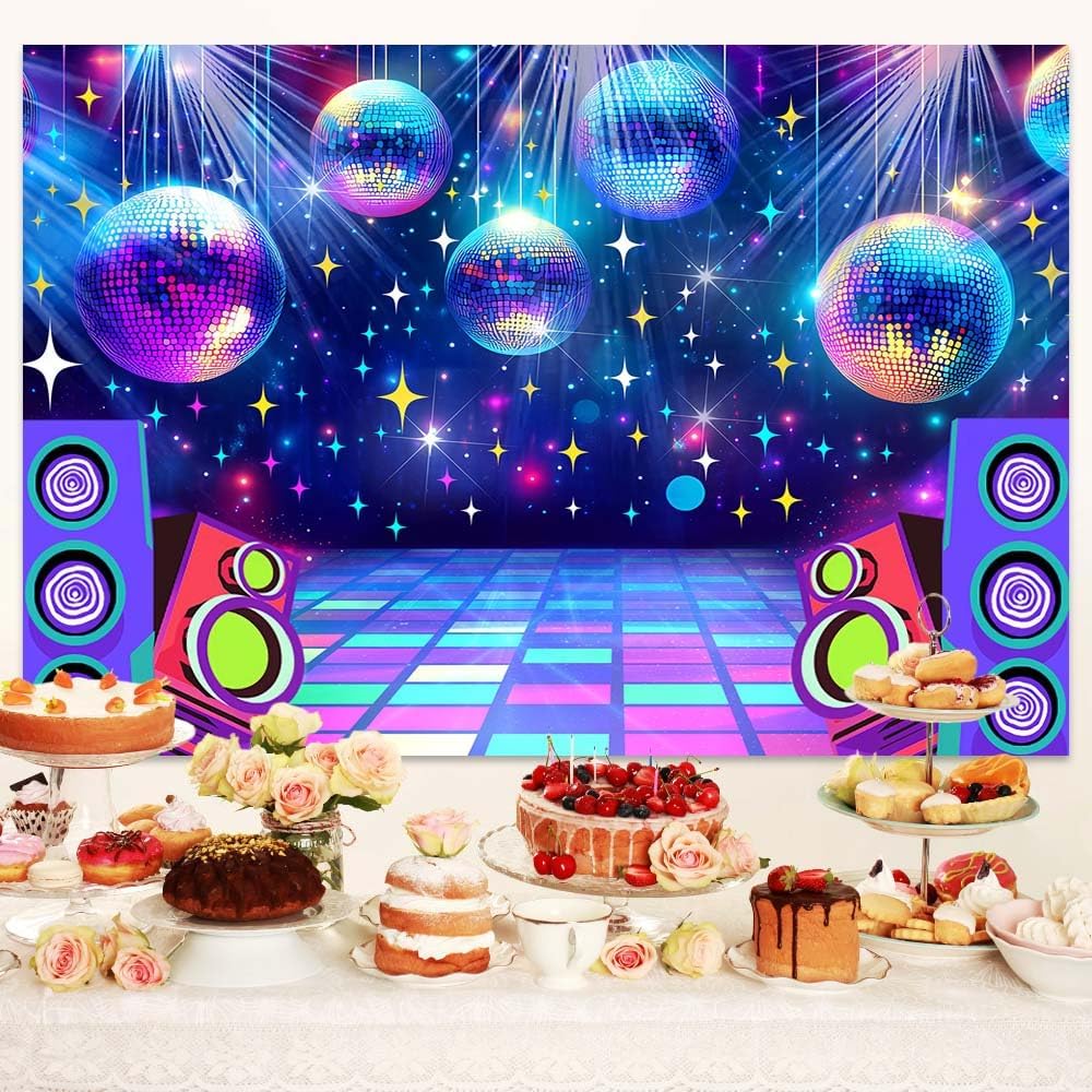 Dance Party Backdrop Retro 80s 90s Theme Stage Dance Ball Music Birthday Party Decoration DJ Photography Background 8 x 6 ft for Baby Shower Picture Photo Shoot Polyester Fabric,Multi1