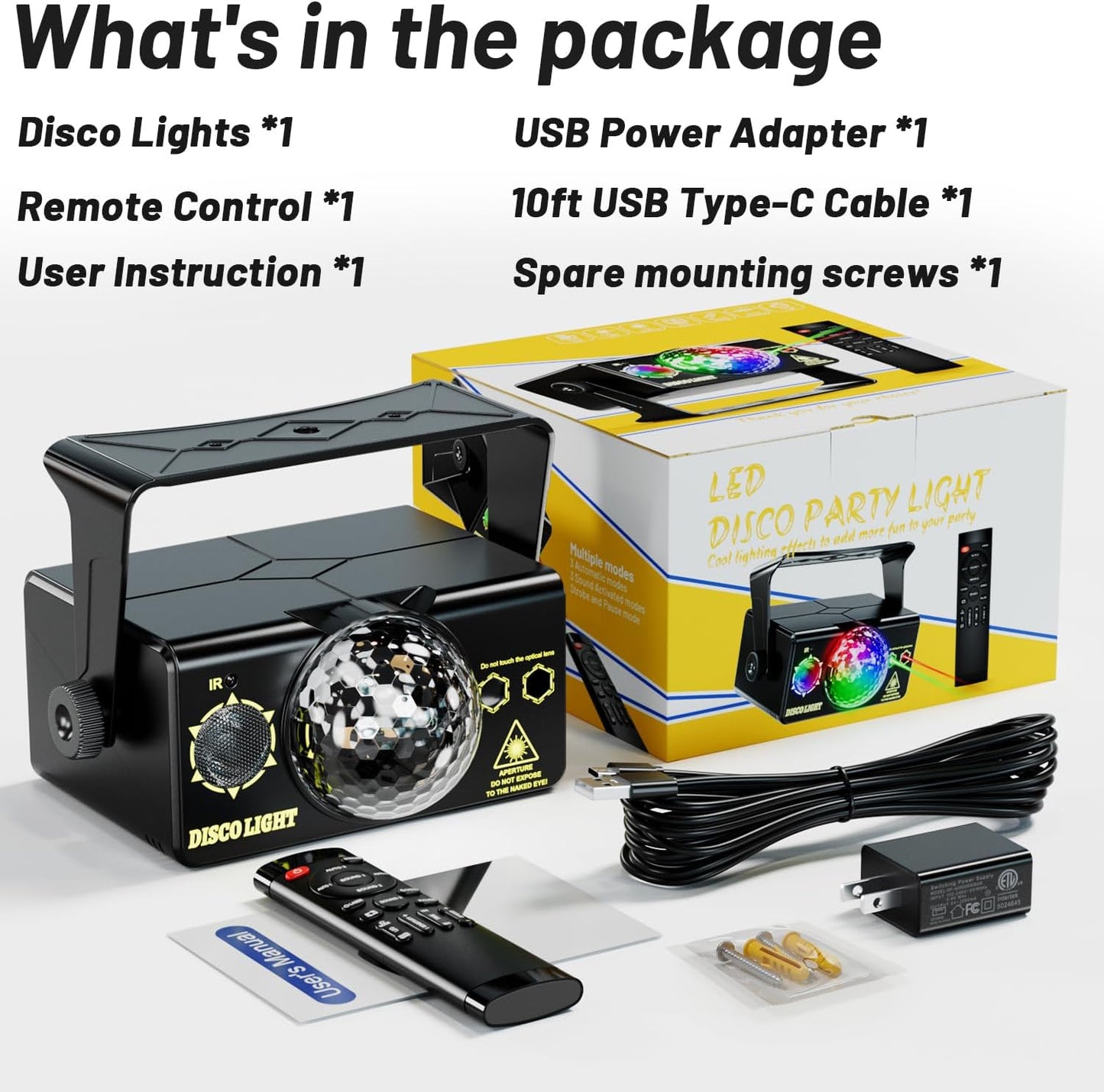 Party Lights, DJ Disco Light Disco Ball Light Sound Activated Strobe Stage Lights for Parties Birthday Christmas Gift Wedding Karaoke KTV Bar Club Pub Dance Home Room Halloween Decorations