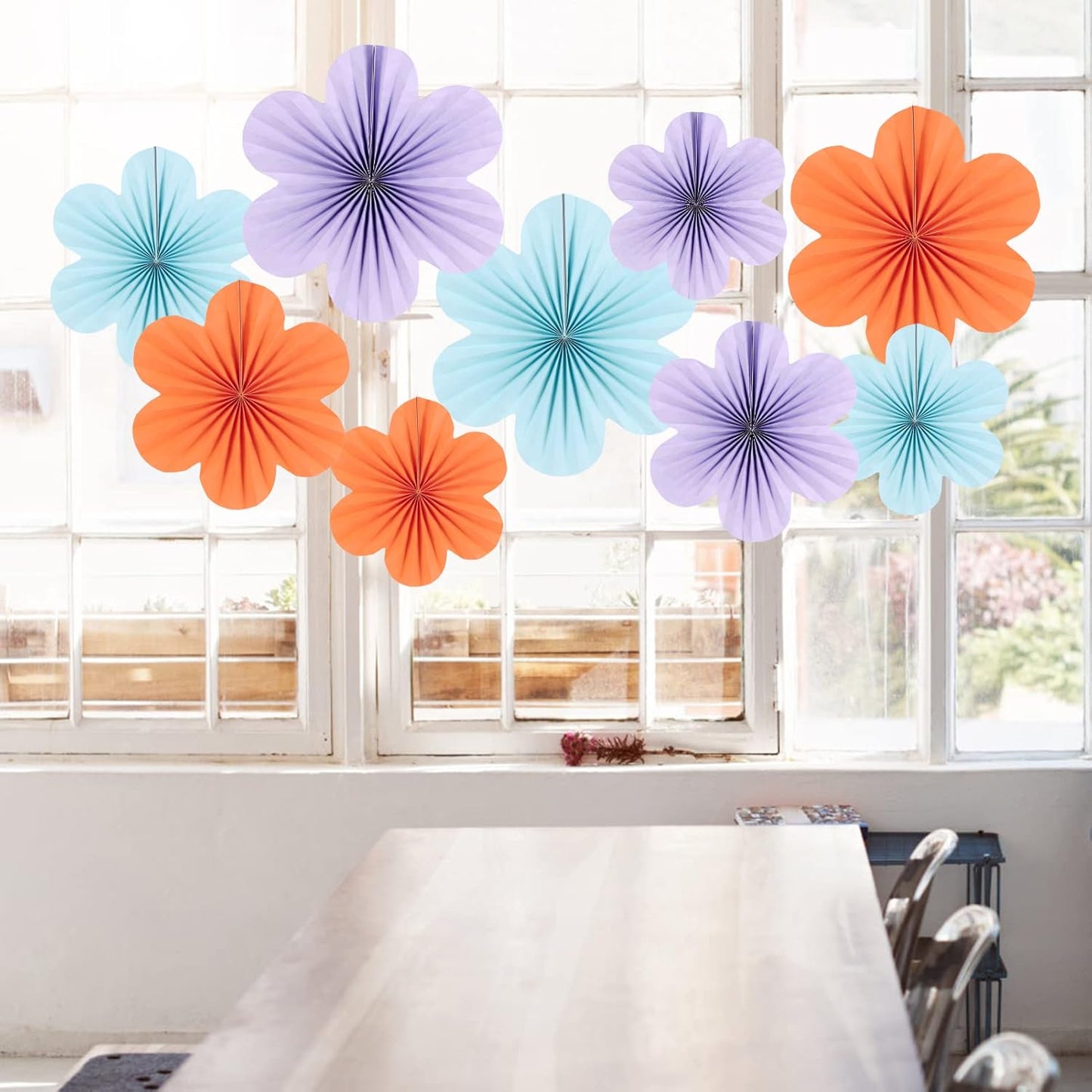 SUNBEAUTY 9 PCS Flower Party Decorations Paper Fans Classroom Decoration Paper Floral Backdrop Decor Paper Fans Decoration Hanging Paper Fans