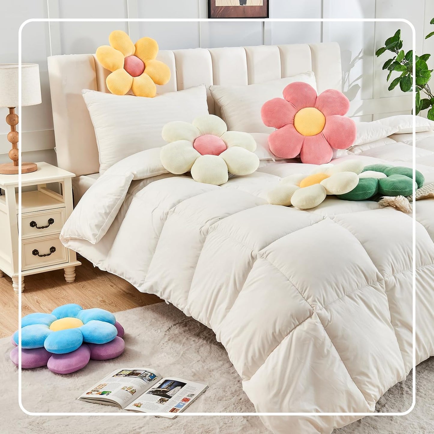 Purple Flower Pillow, 19.6" Cute Flower Shaped Floor Pillow, Aesthetic Floral Plush Daisy Decorative Throw Pillows for Bed Sofa Couch