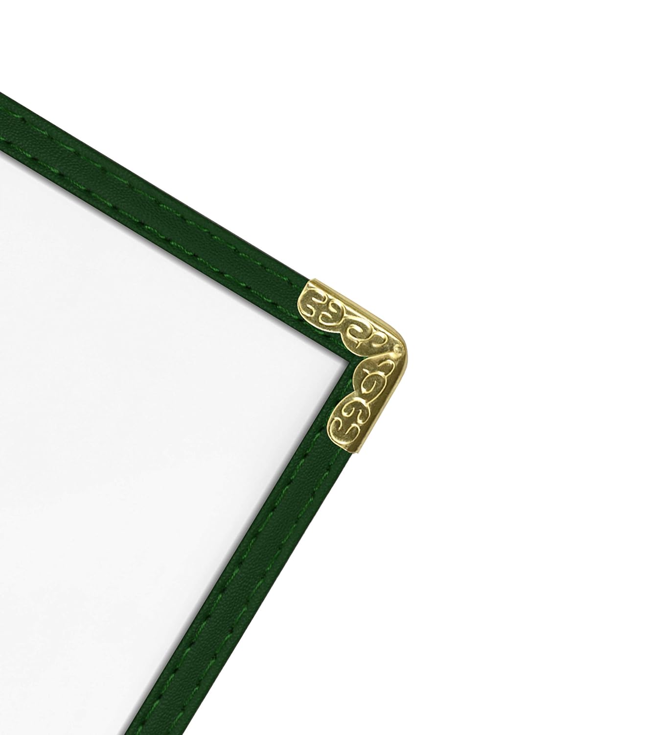 Goodsmart Restaurant Menu Covers – 25 Pack Green 2-View, Top-Loading Menu Holders, Vinyl & Plastic Café Menu Covers, Clear Menu Sleeves, Fits 5.5" x 8.5", Leather-Style Design, Gold Corners