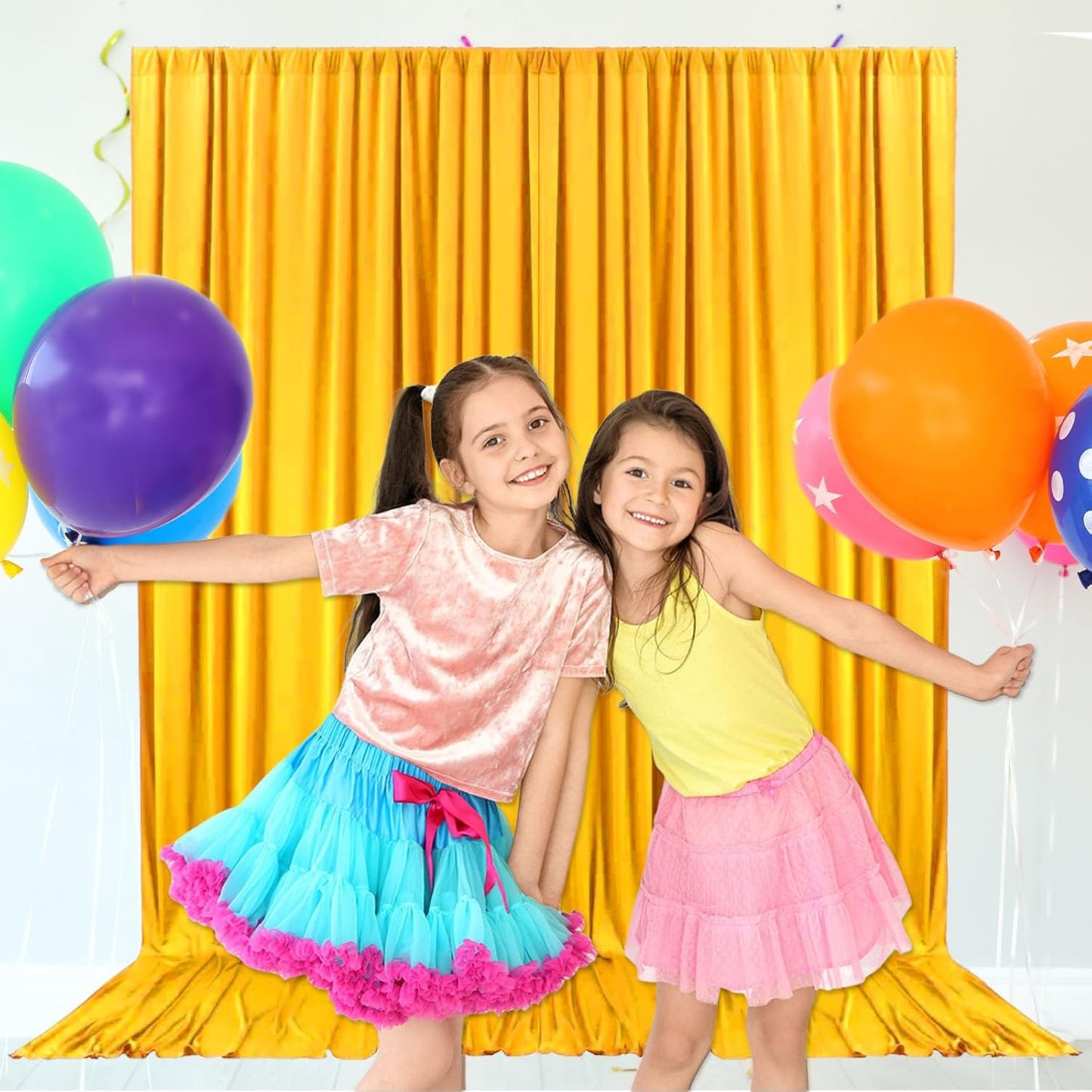 10ft x 10ft Gold Yellow Backdrop Curtains for Parties, Fabric Satin Background Curtain with Rod Pockets for Weddings, Birthday, Baby Shower, Photography, Graduation Party Backdrop Drapes, 2 Panels