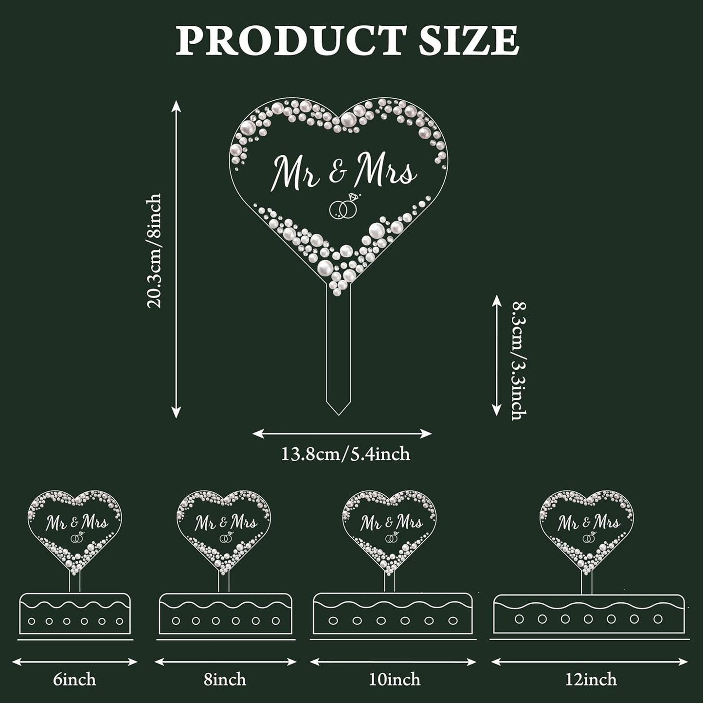 Coucoland Mr and Mrs Cake Topper - Heart Wedding Cake Decor with Rhinestones and Pearls for Engagement Bridal Anniversary