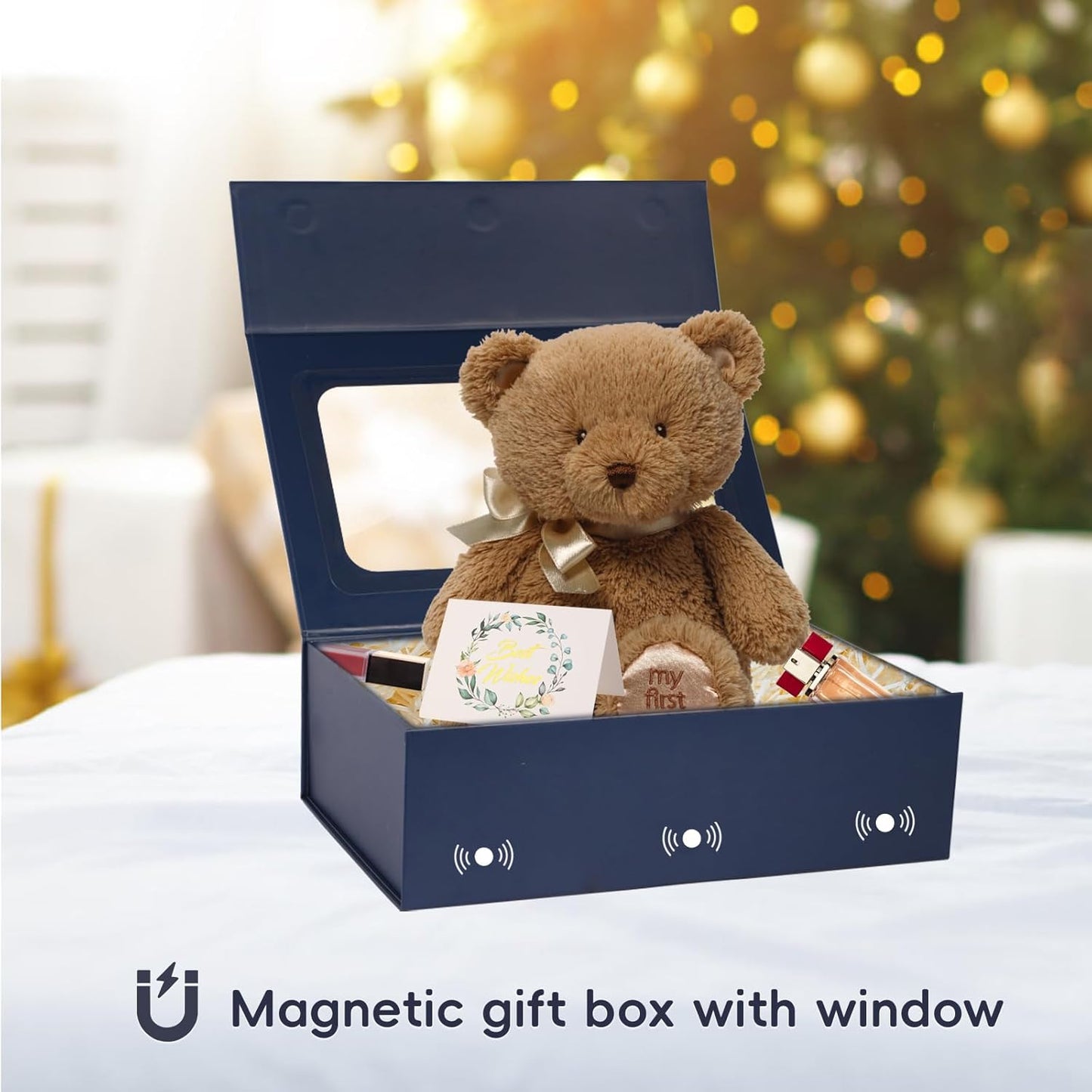 TIACABO Blue Large Gift Box with Window, 13.5"x9"x4.3" Bridesmaid Boxe for Gifts Giving,Birthday Gift Boxes with Magnetic,Closure Lid Gifts Box for Presents,Cute Boxe,Luxury for Gift Packaging