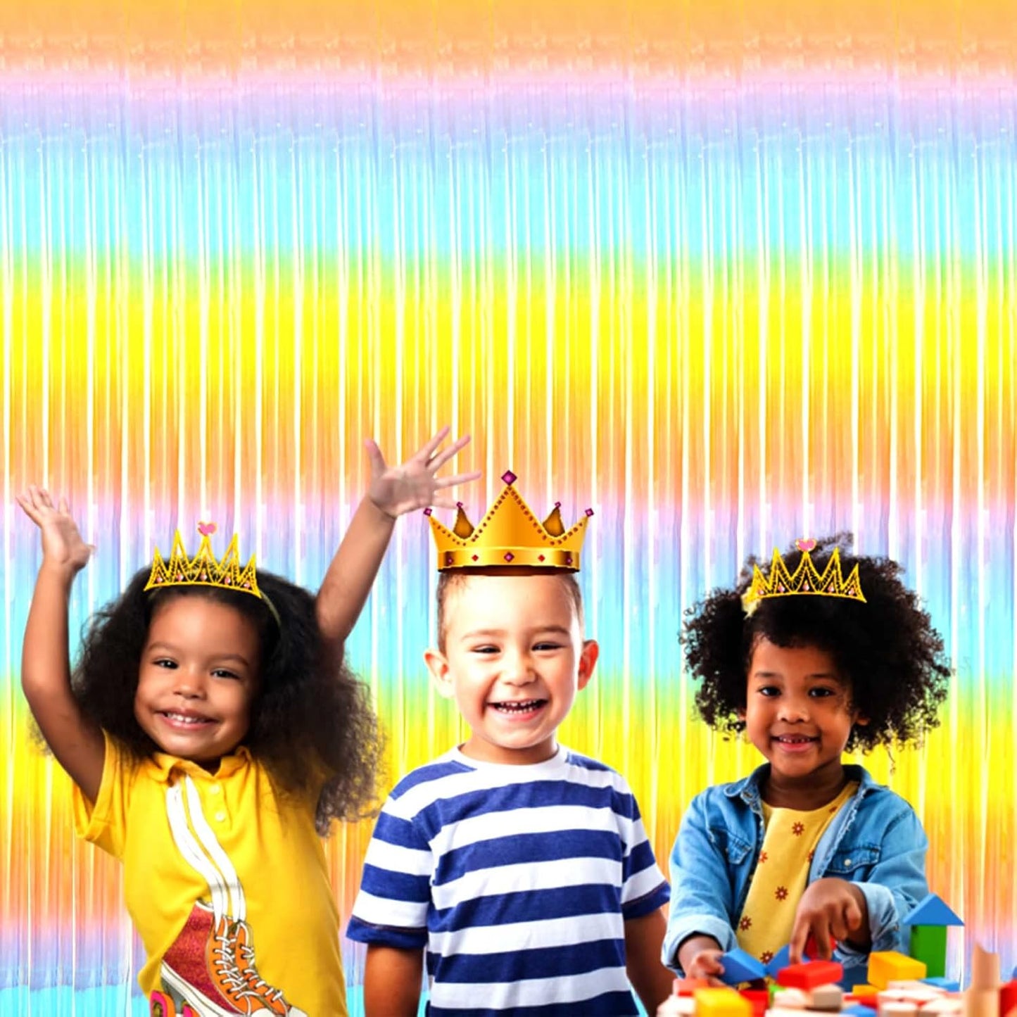 4 Pack Rainbow Foil Fringe Curtain Backdrop, 3.3Ft x 9.8Ft Colorful Metallic Tinsel Streamers Curtains, Wedding, Thanksgiving, Birthday, Christmas, Halloween Party Decoration