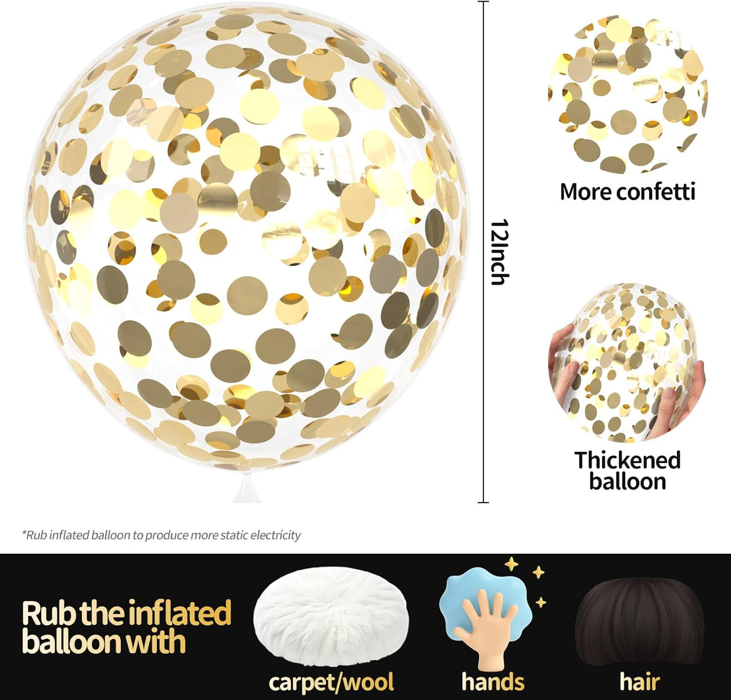 VHUWE Champagne Gold Confetti Balloons 25 Pcs, 12 Inch Thickened Clear Latex Balloon with Confetti Inside for Birthday Party Baby Shower Graduation Anniversary Engagement Decorations Supplies