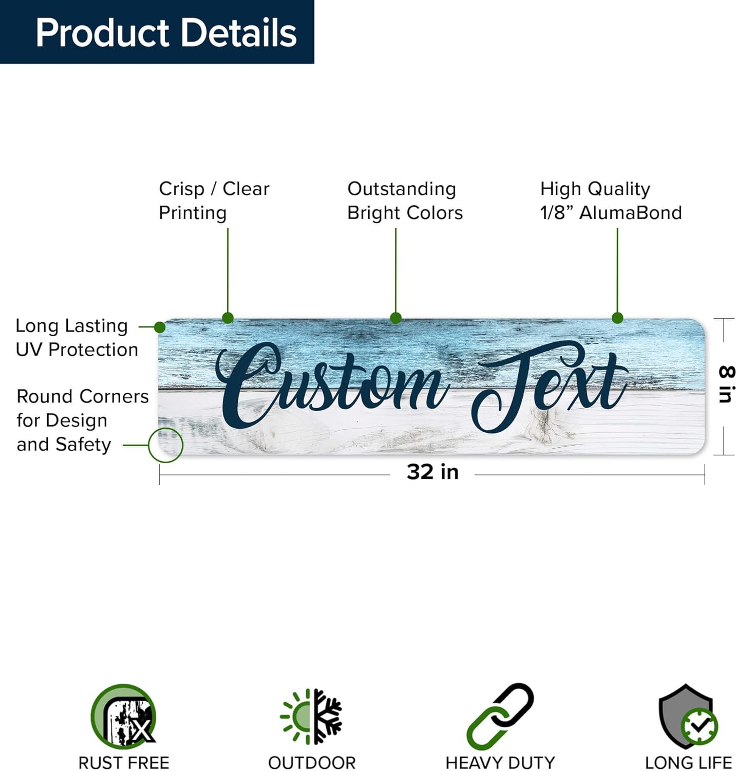 Custom Sign, Custom Street Sign, 11 Font Colors, 13 Font Styles, 4 Hole Options, 22 Sizes, 8x32 Inches, Rust Free DiBound, Fade Resistant, Made in USA by My Sign Center (Coastal)