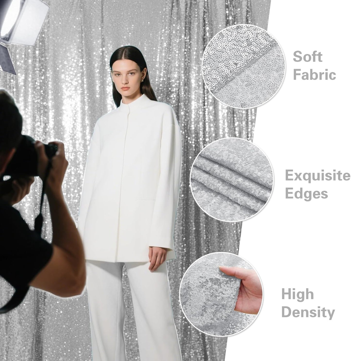 Silver Sequin Backdrop Curtain 4 Pieces 2FTx8FT Glitter Photography Backdrop for Party Wedding Birthday Christmas Decorations