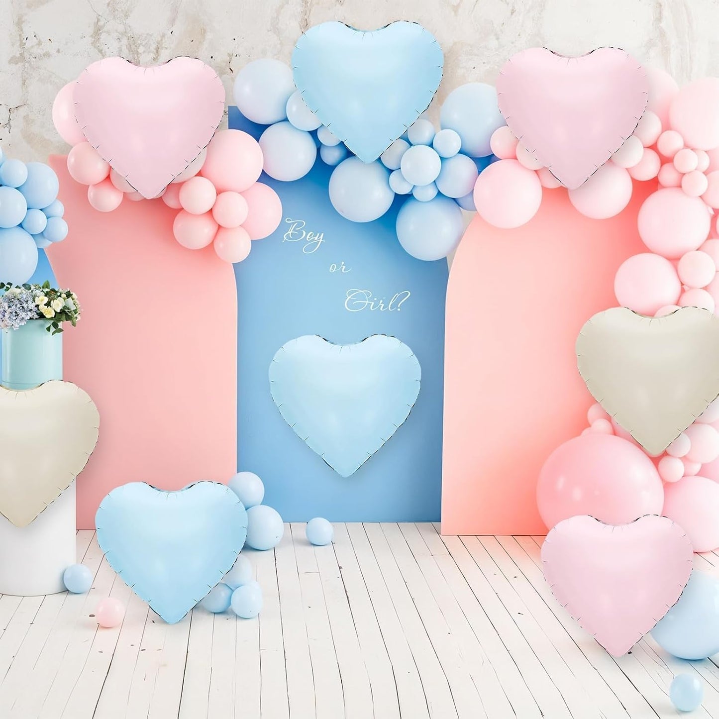 Pink Blue Heart Balloons,12Pcs 18Inch Cream White Baby Pink Blue Heart Shaped Foil Helium Balloons for Baby Shower Birthday Anniversary Wedding Gender Reveal Party Decorations