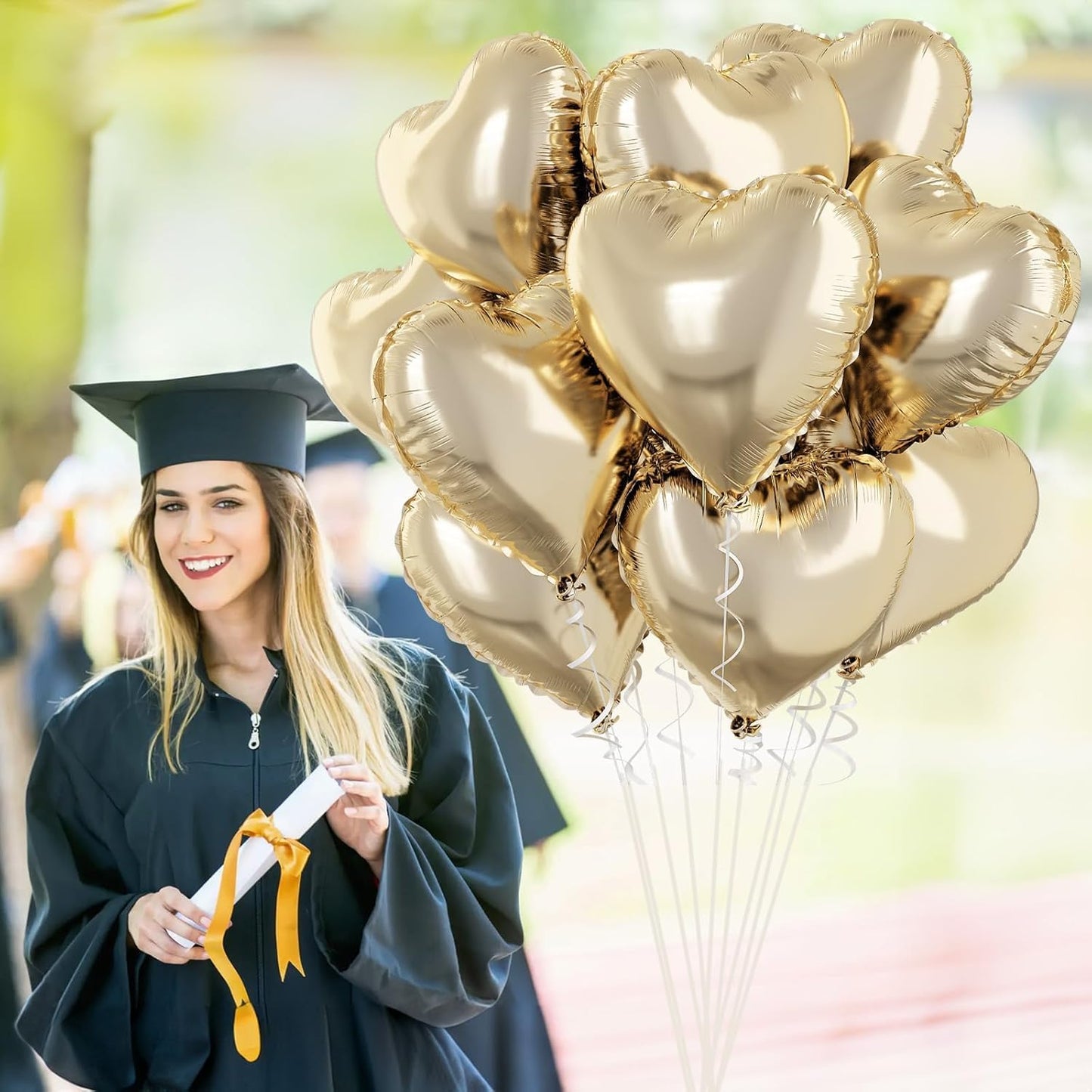 Pastel Gold Heart Balloons - 10 Pcs 18 Inch Light Yellow Foil Heart Mylar Balloons for Birthday, Wedding, Baby, Valentine's Party