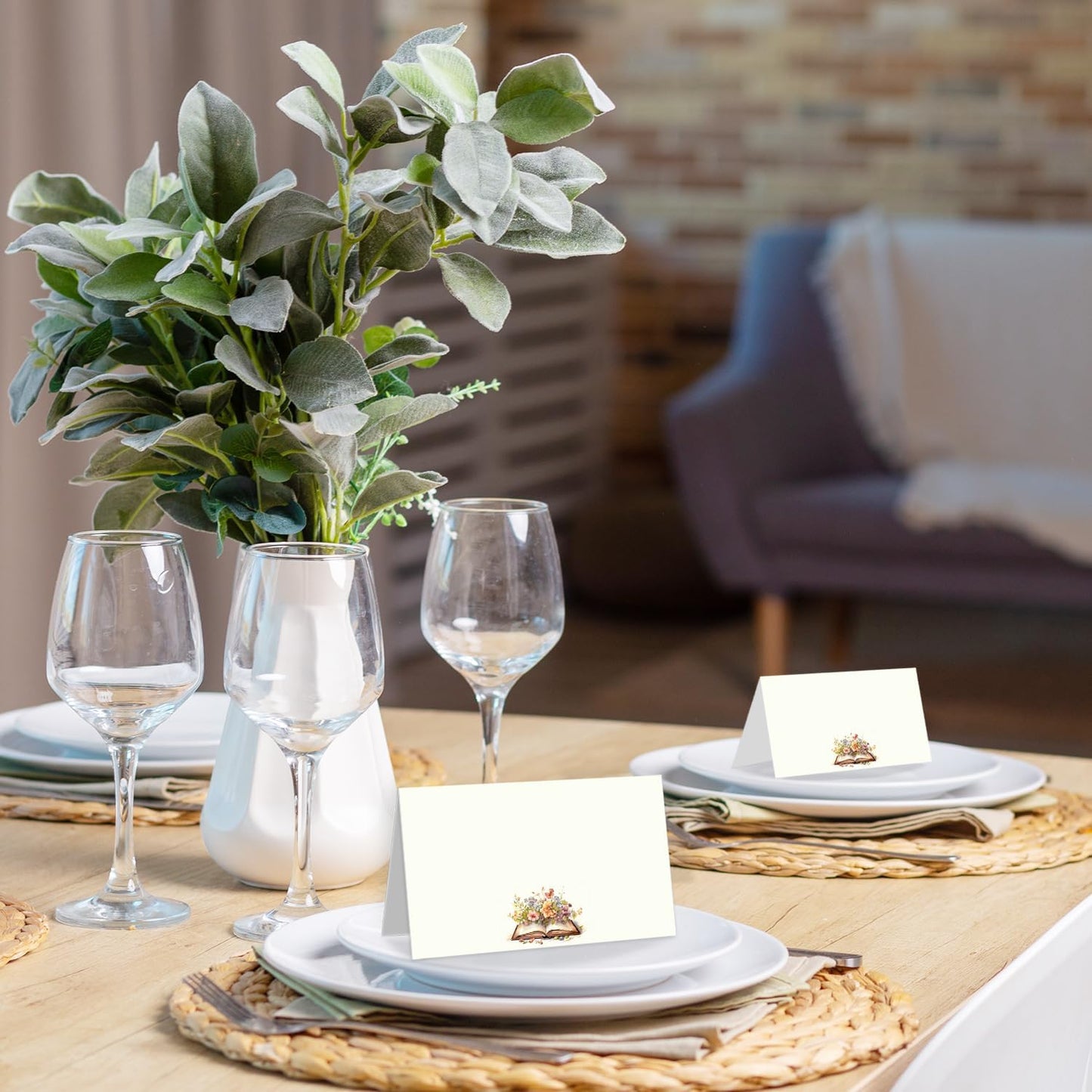 25 Pack Floral Book Theme Place Cards, Editable Name Cards for Table Setting, Tent Cards Food Label for Dinner Party, Bridal Shower, Wedding, Baby Shower and Events -T04