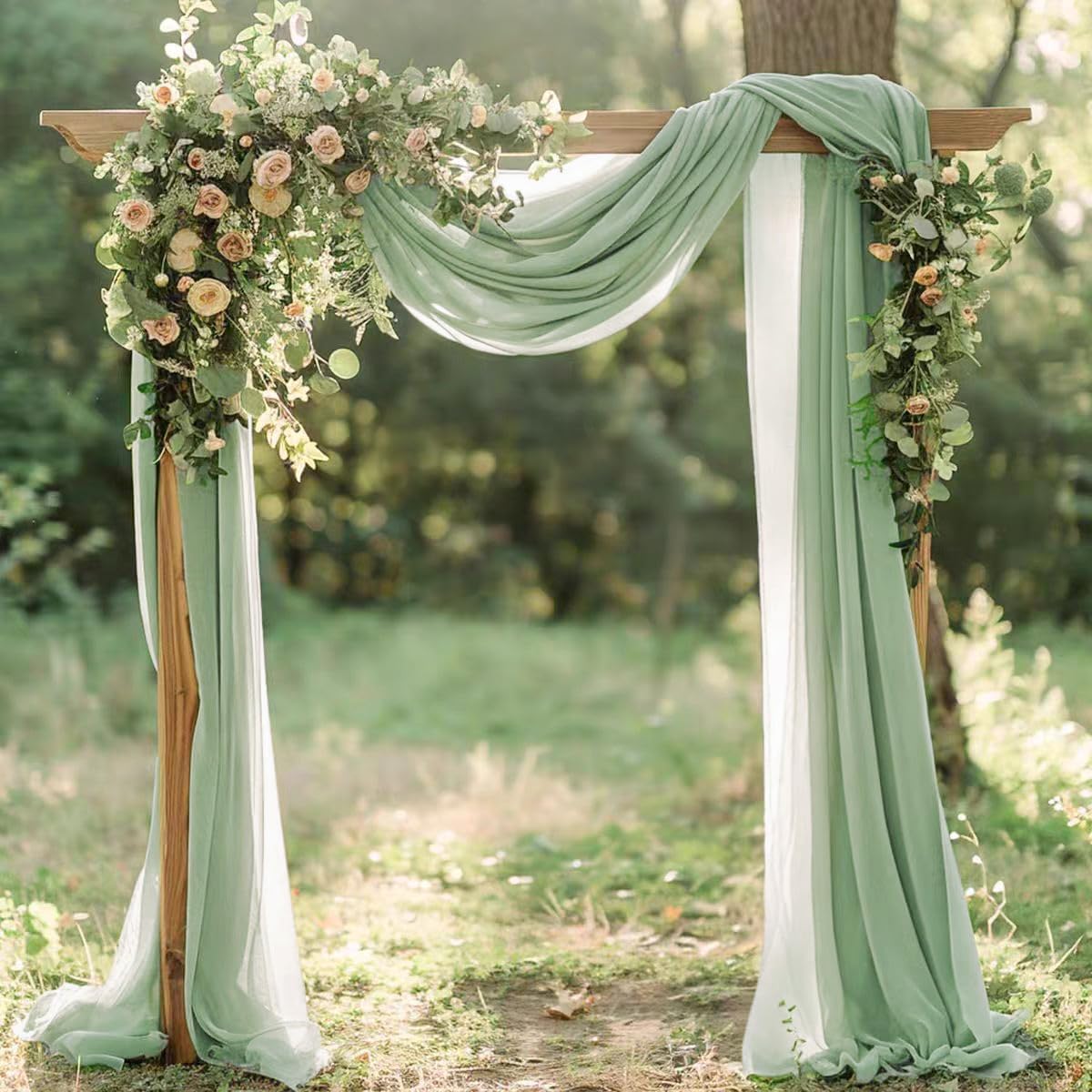 Sage Green Elegant Arch Draping Fabric Outdoor 1 Panel 29" × 20Ft Sheer Chiffon Curtain Drapes for Fall Wedding Ceremony Birthday Party Garden Brunch