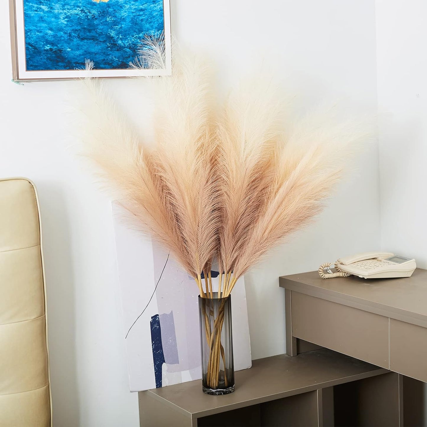 EVODIS Faux Pampas Grass Decor, 6 Stems Artificial Pampas Grass - 43 inch Tall Pompass Grass Large Pompous Boho Flower Arrangement Home Decor for Room Wedding Party