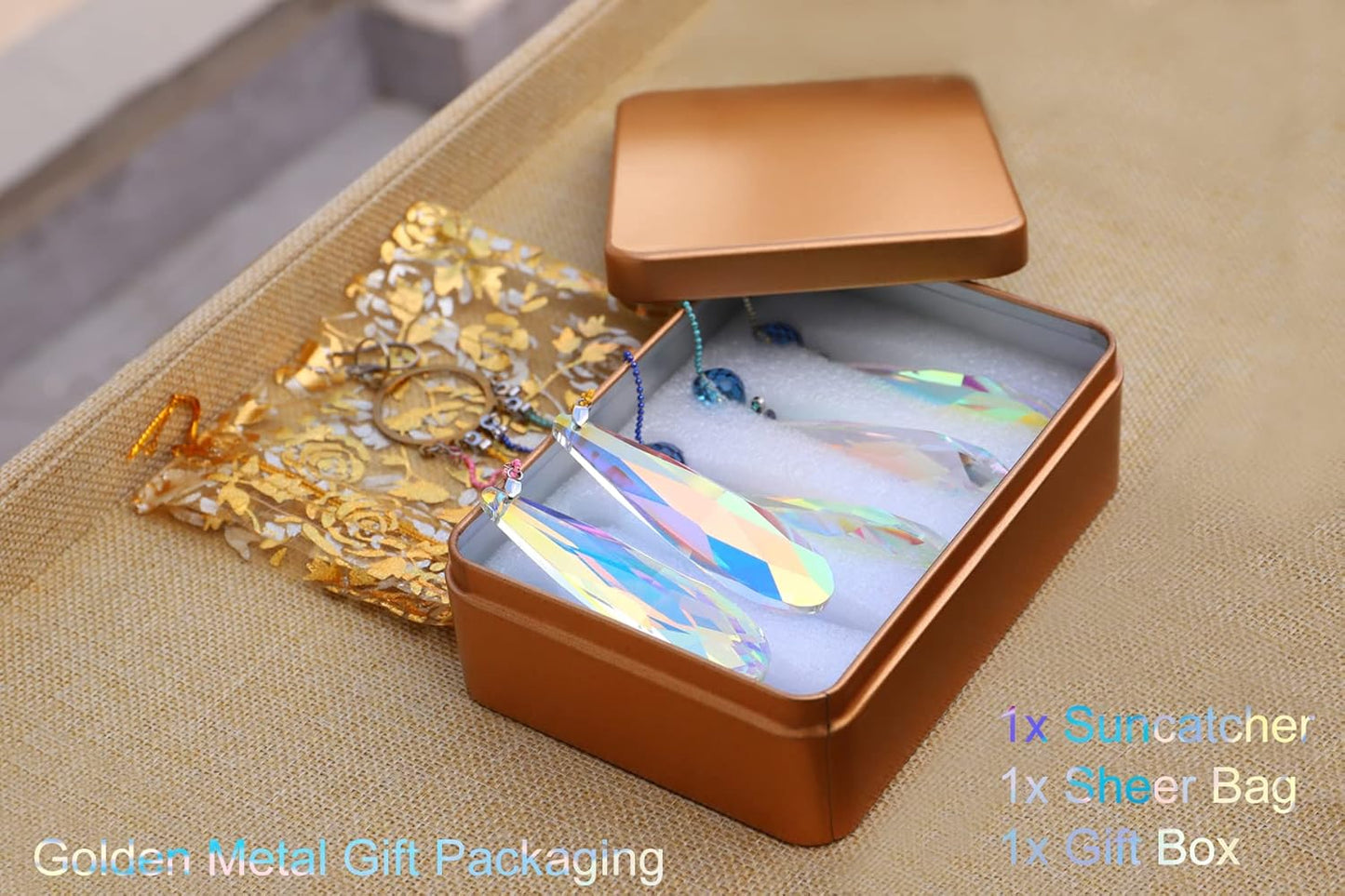 Crystals Teardrop Prisms Suncatcher Hanging Ornament Rainbow Maker for Home,Garden Decoration (Colorful Blue)