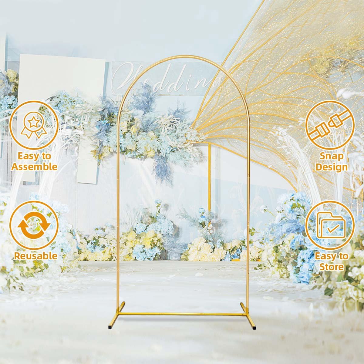 Wedding Arch Backdrop Stand Chiara Backdrop Stand 6.6 x 3.3 FT Wedding Arches for Ceremony Golden Arch Wall Bridal Archway Metal Party Decoration