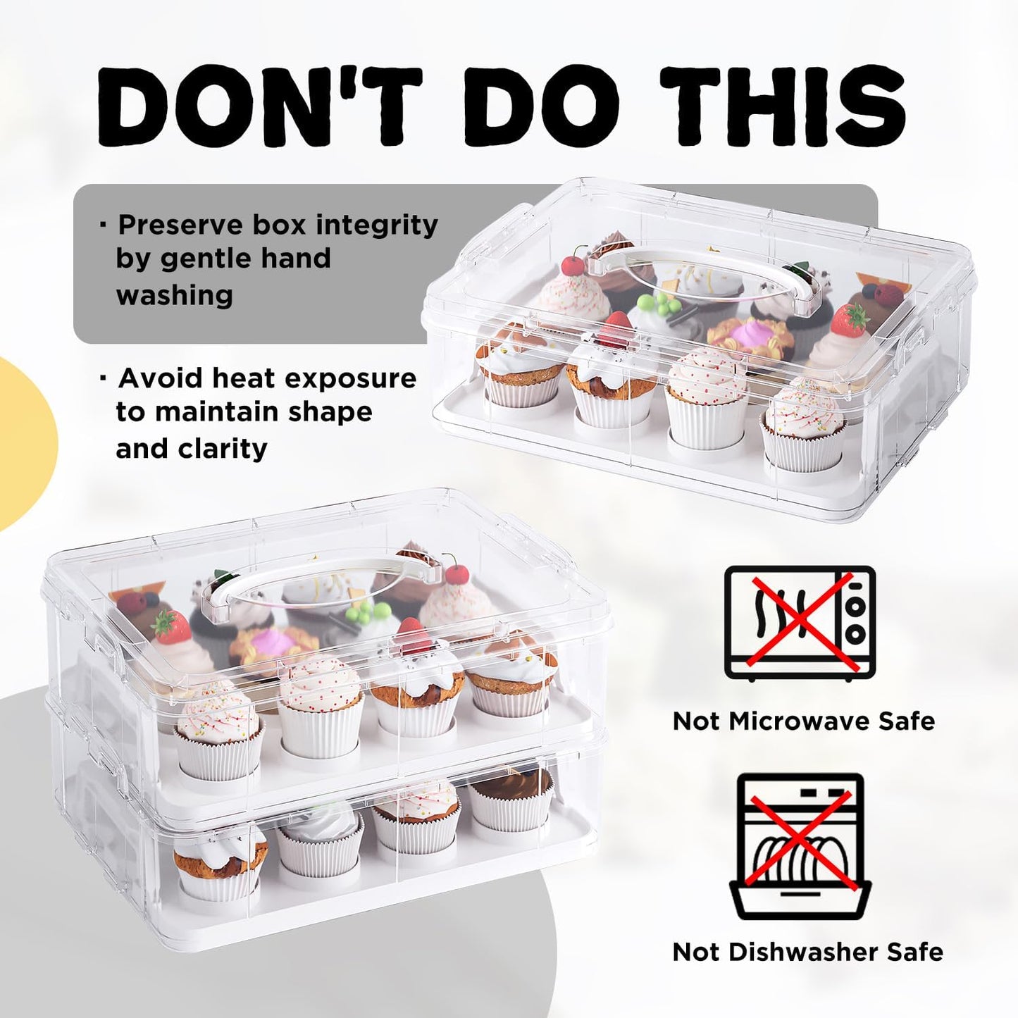 Two Tier Cupcake Carrier, White Stackable Cupcake Holder Carries for 24 Standard-Size Cupcakes, Reusable Detachable Cupcake Box