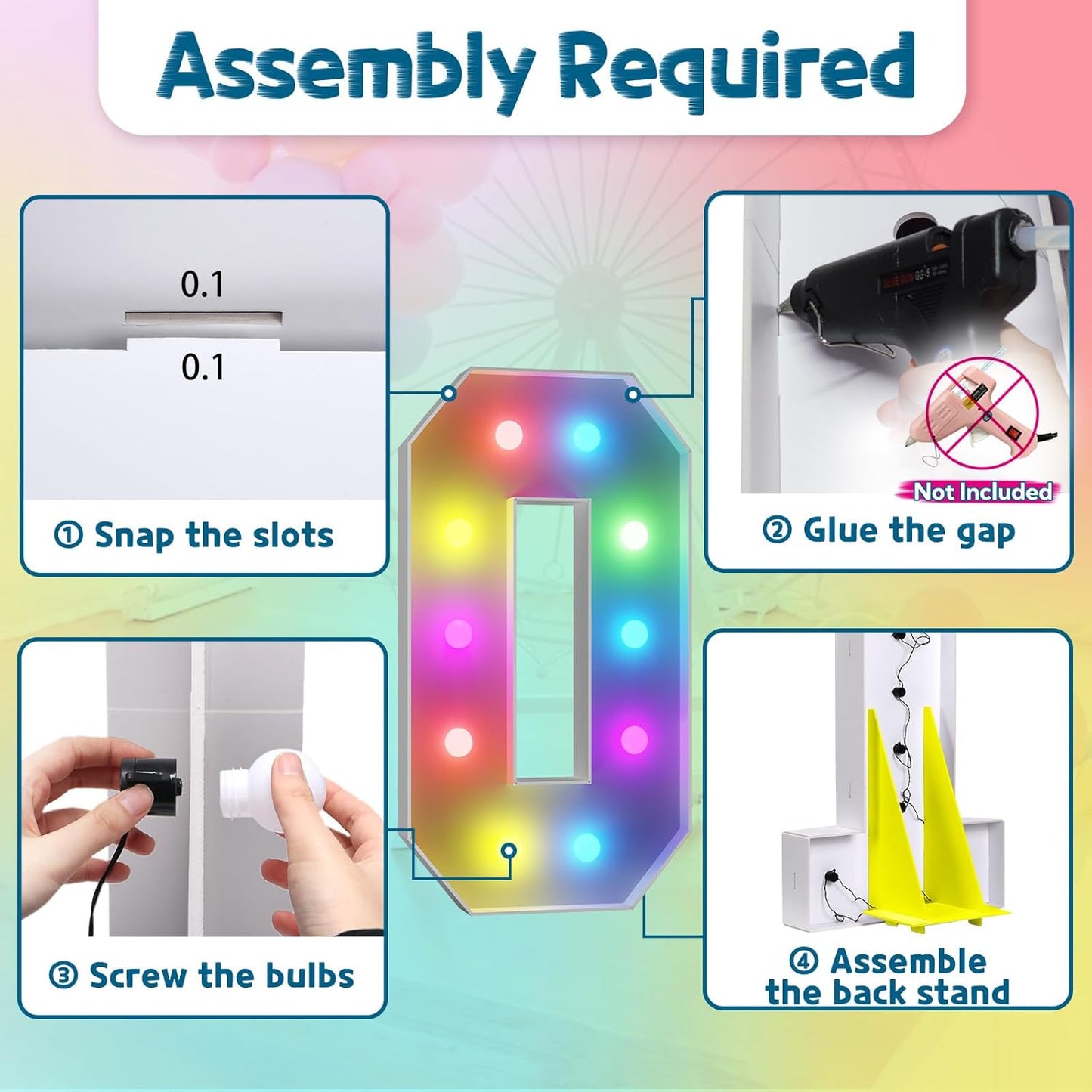 imprsv 4FT Colorful Marquee Numbers,18 Colors Number 0 with Remote, Light Up Numbers Sign for 50th Birthday Decorations Anniversary Party Decor, Pre-Cut Foam Board Kit, Mosaic Sign for Balloon