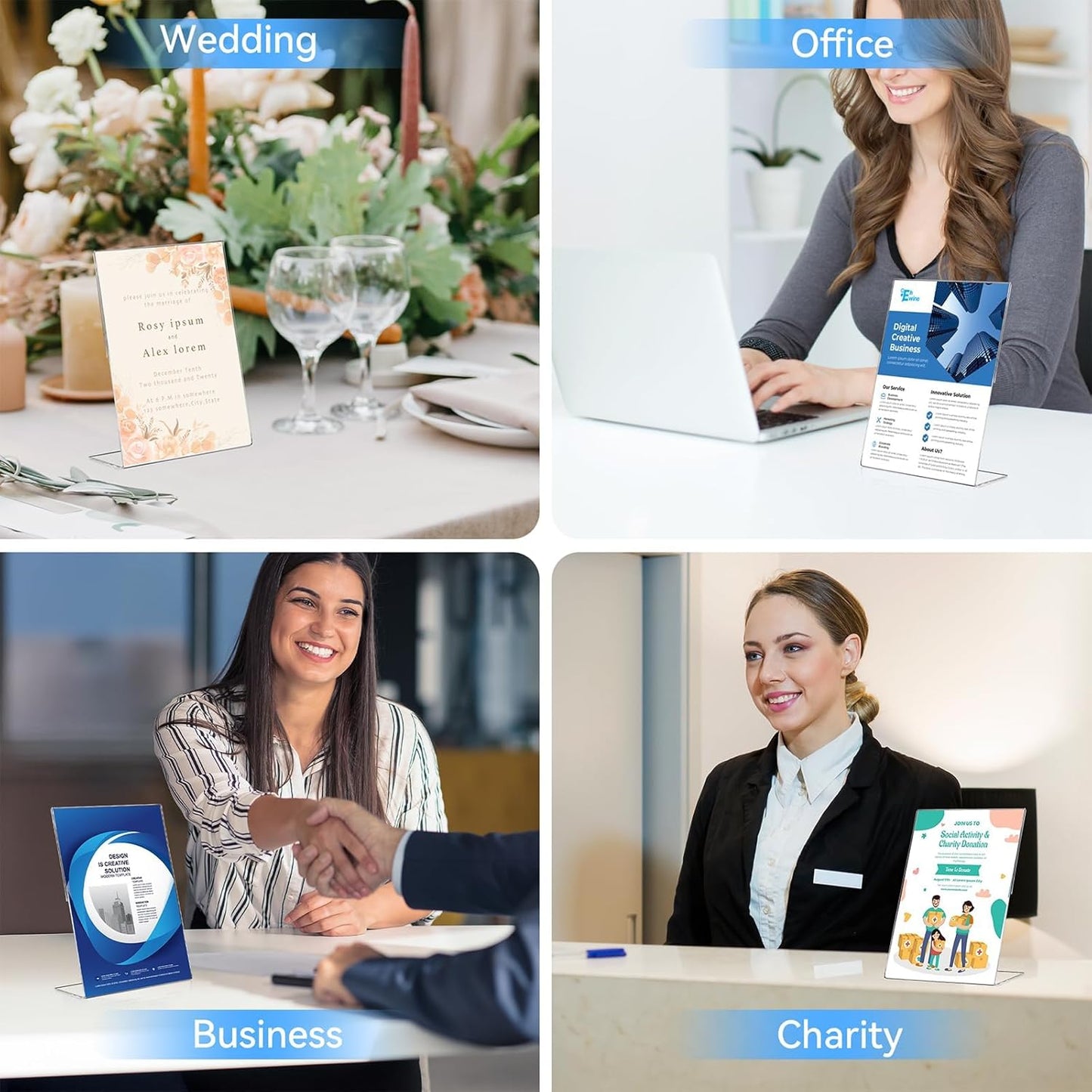 EHWINE 12 Pack 5 x 7 Acrylic Sign Holder, Clear Plastic Signs Display Stand, Vertical Slanted Back Paper Holder Stand up Table Top Sign Holders Flyer Stand Frames Suitable for Office Business Store