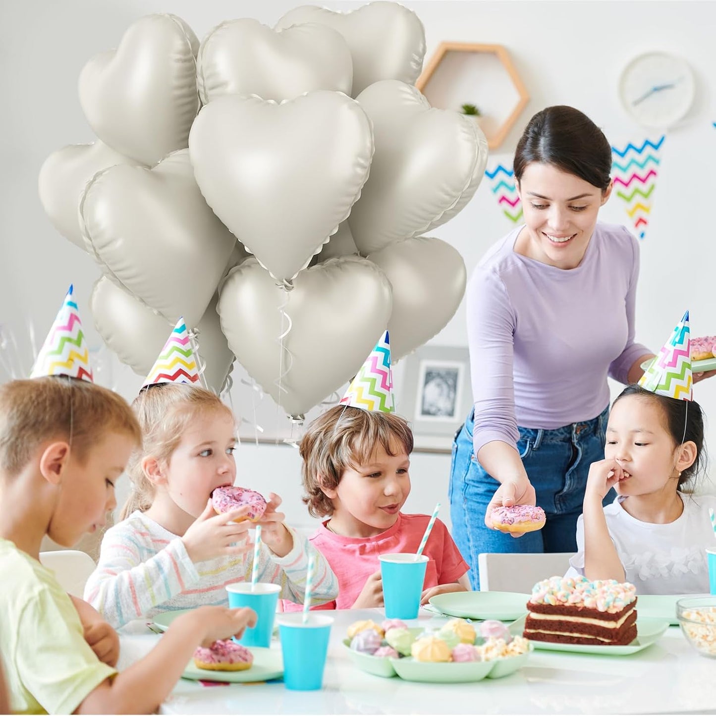 Cream Heart Balloons, 18 Inch Cream Heart Foil Balloons, 12Pcs Boho Beige Heart Shape Foil Balloon, Cream White Helium Foil Balloon Party Decoration for Boho Wedding Girls Women Birthday Baby Shower