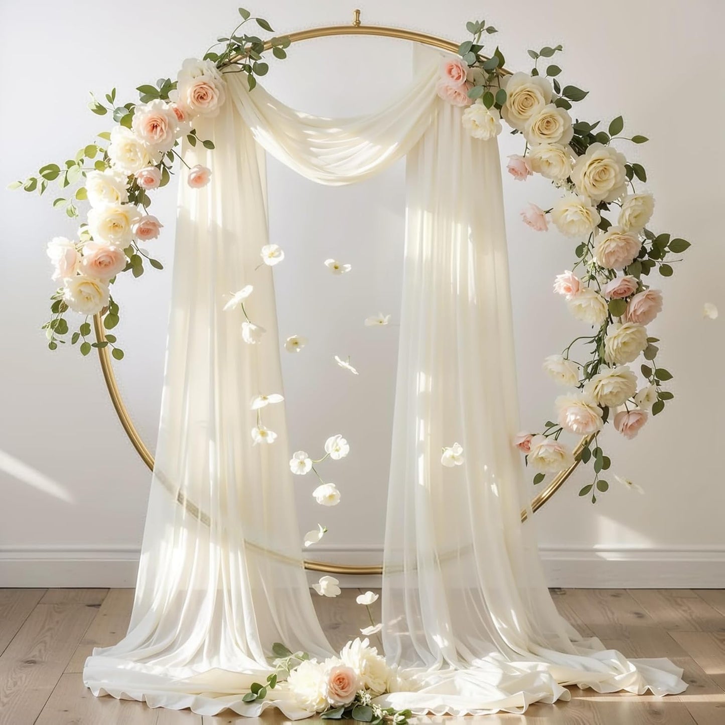 Wedding Arch Draping Fabric,2 Panels 18FT Beige Arch Drapes Chiffon Fabric Drapery Decorations for Ceremony Reception Party Ceiling Backdrop