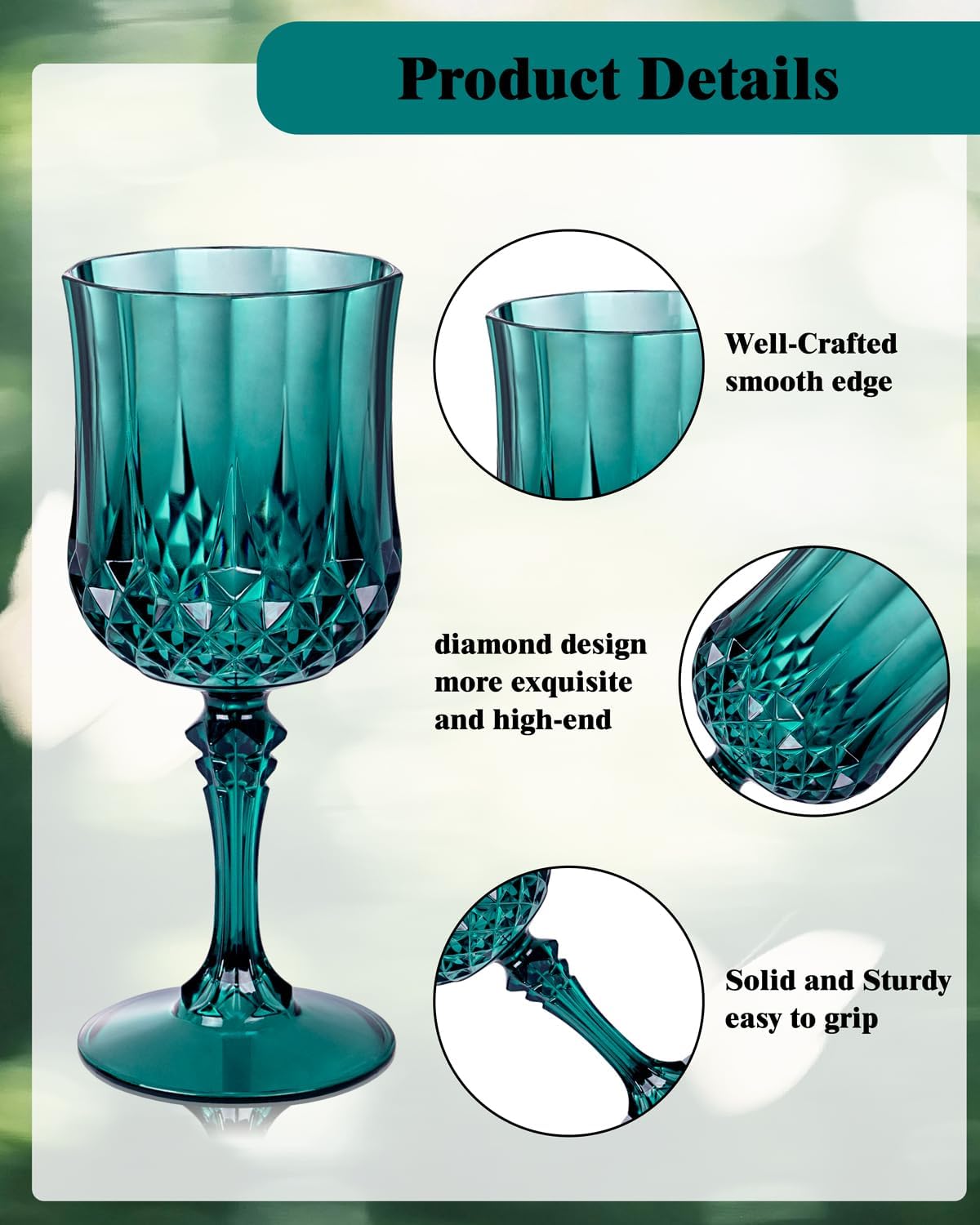 Ciaell 24PCS Green Plastic Wine Glasses - 7 Oz Plastic Goblets for Party - Green Vintage Drinking Glasses - Disposable Water Goblets Set for Wedding, Bar, Wine, Beer, Juice, Cocktail, Christmas