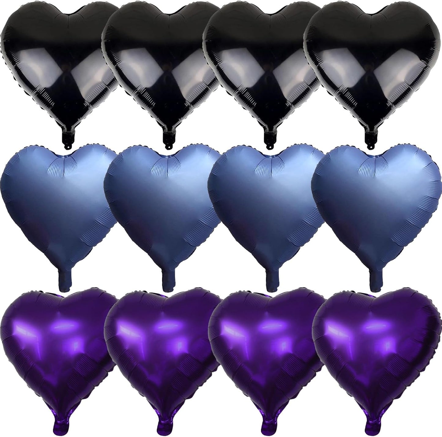 Blue Purple Heart Balloons, 12Pcs 18 Inch Metallic Blue Purple Black Heart Shape Foil Helium Large Balloons for Cartoon Kid Birthday Outer Space Astronaut Theme Baby Shower Video Game Party Decoration