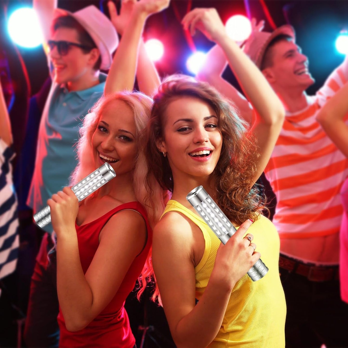 2 Pieces LED Strobe Baton Light Rechargeable Bottle Service Sparklers Stick Reusable Champagne Bottle Handheld LED for Club Stage Nightclub Party Concert Event Bar Outdoor - Silver