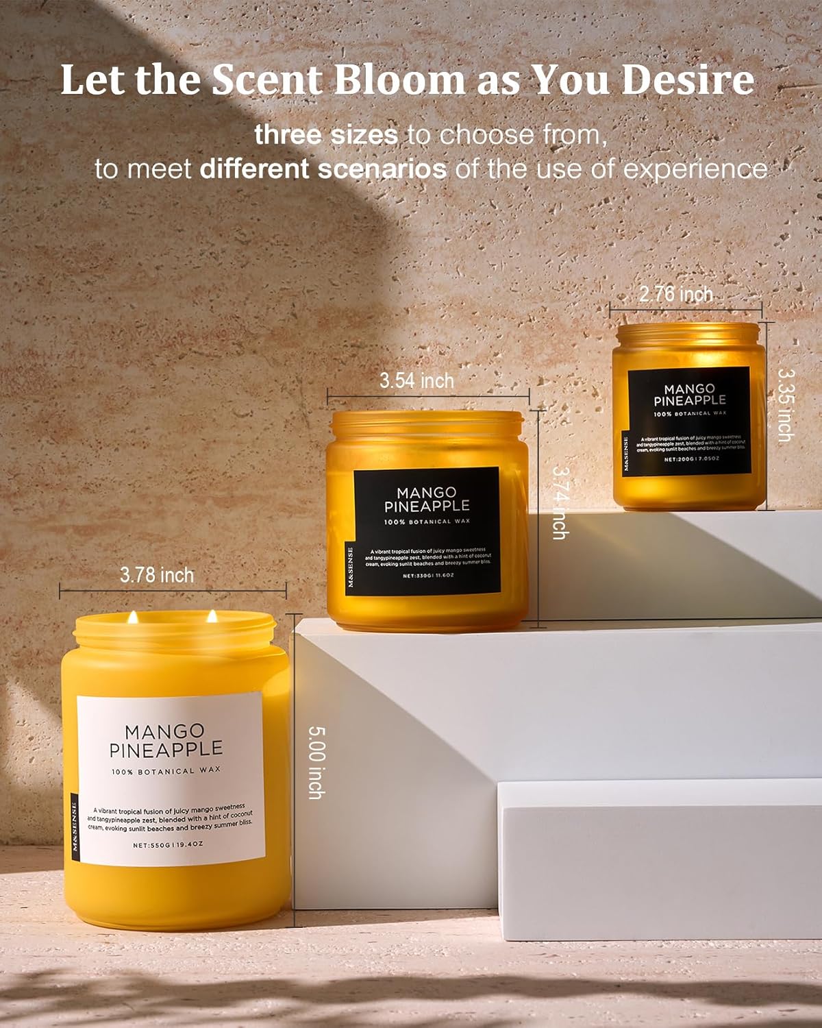 M&SENSE Mango Pineapple Scented Candle, 19.4oz Non Toxic Natural Soy Wax 110 Hours Long Lasting Burn Fruit Scent Summer Gifts for Housewarming, 2 Wick Aromatherapy Candle for Women Men Family Friends