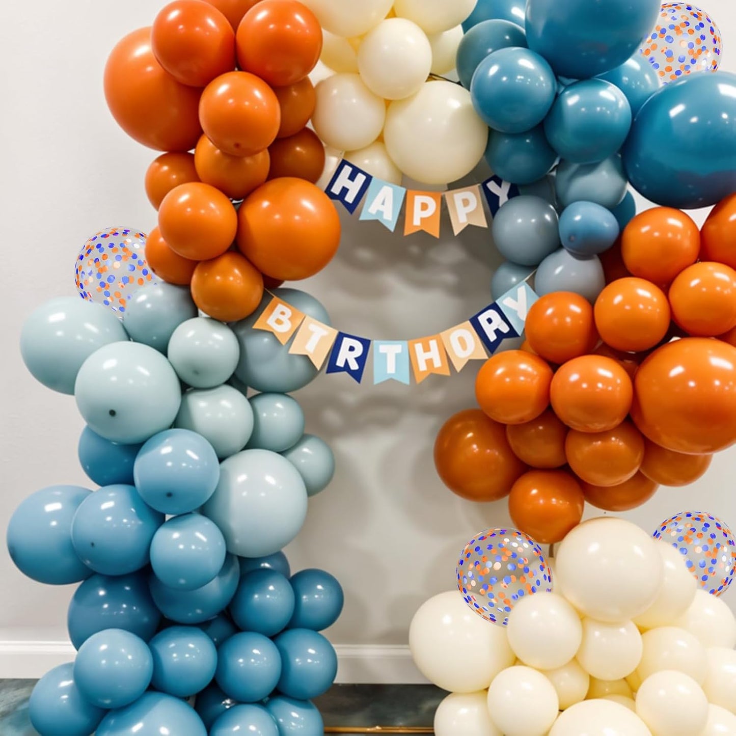 Blue and Orange Balloons, 12 Inch Orange Light Blue Nude Apricot Confetti Balloons for Boys Party Supplies Birthday Baby Shower Party Decorations