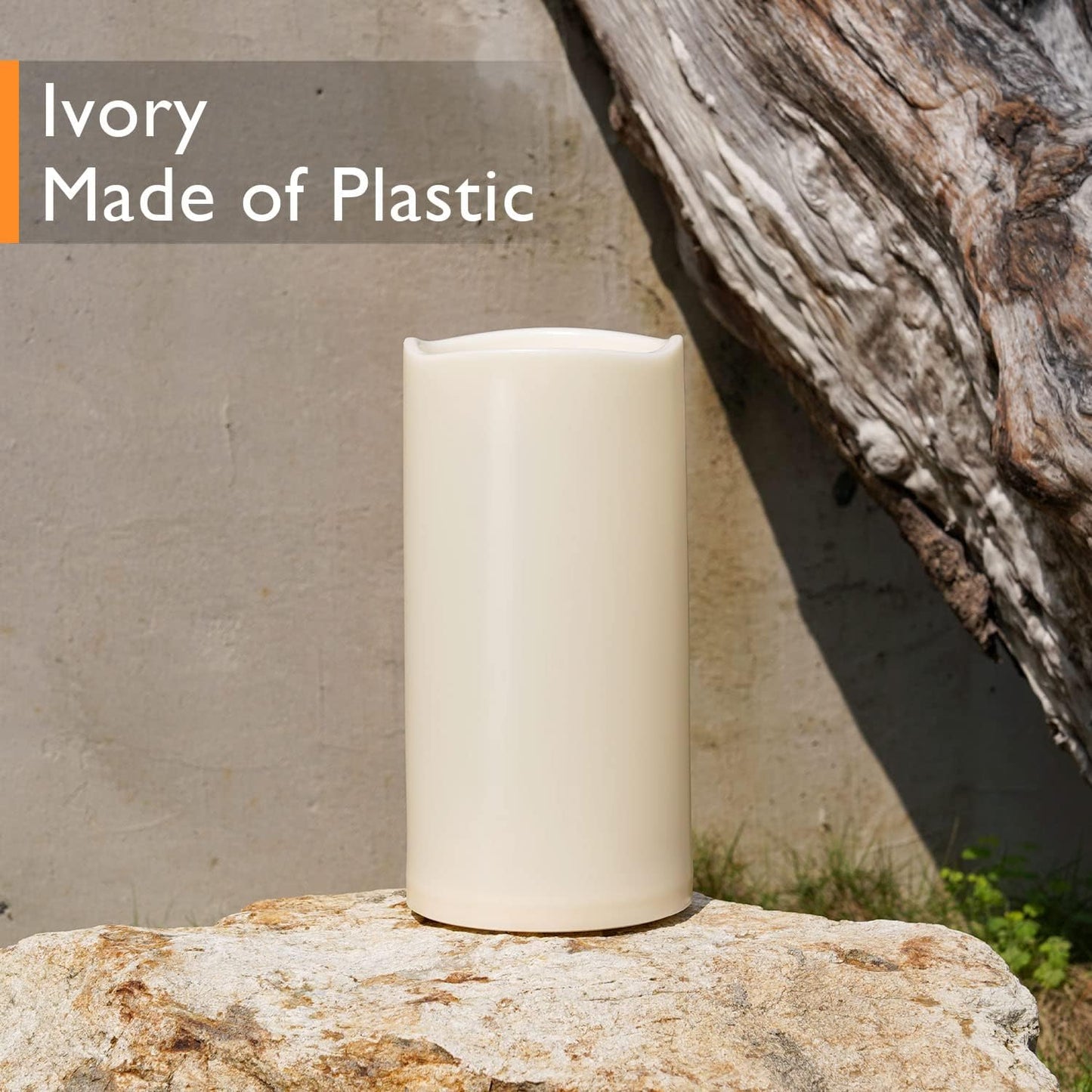 Homemory 6" x 12" Extra Large Outdoor Waterproof Candle with Auto 6-Hour Timer, Ivory Plastic Made, Long Last for Half A Year, Set of 2
